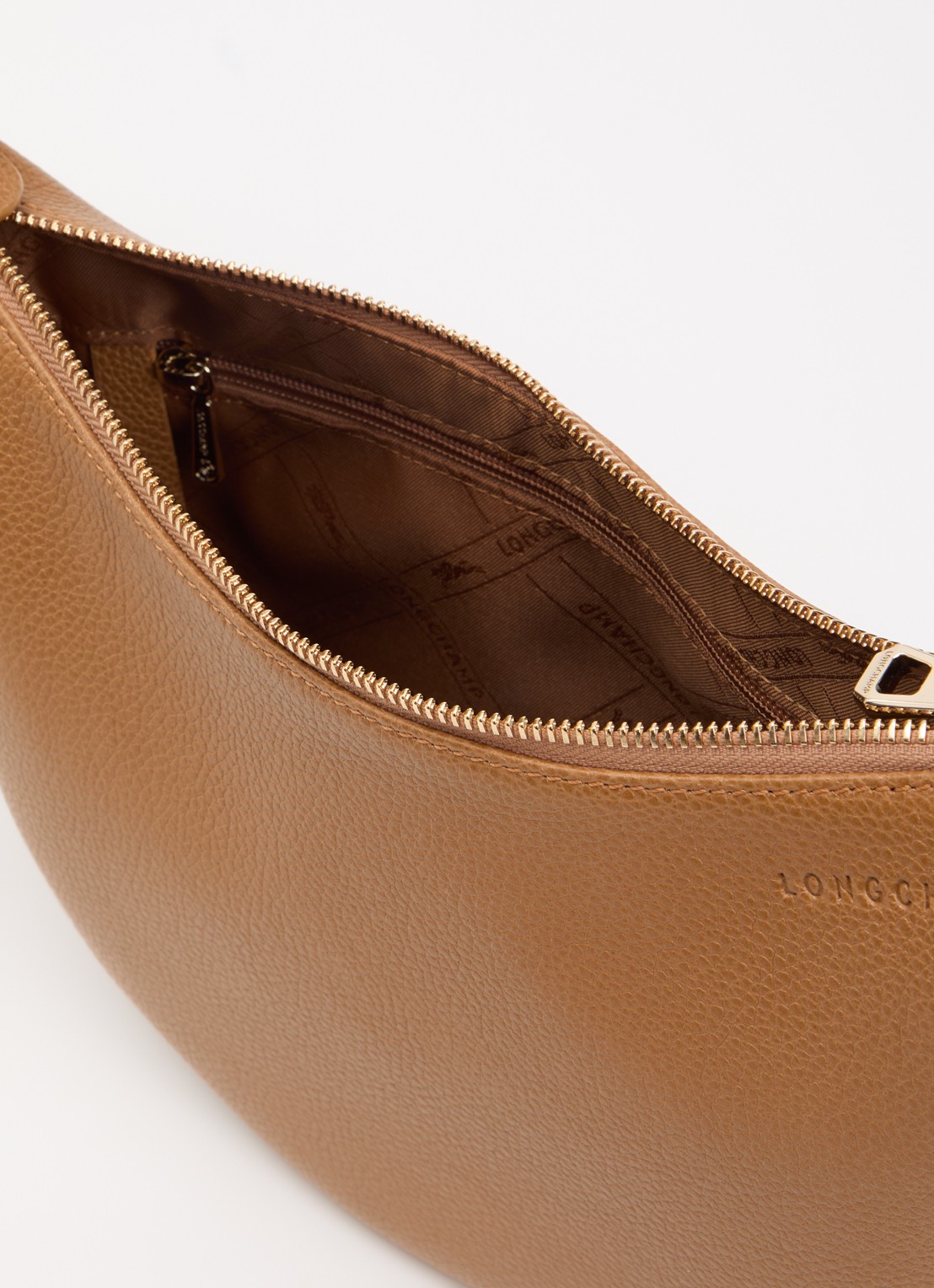 Longchamp Le Foulonné crossbodytas S van leer - detail 3 cognac