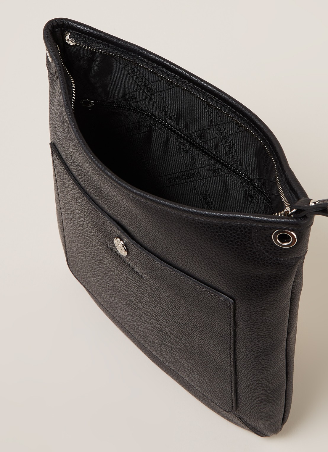 Longchamp Le Foulonné crossbodytas van leer - detail 2 zwart