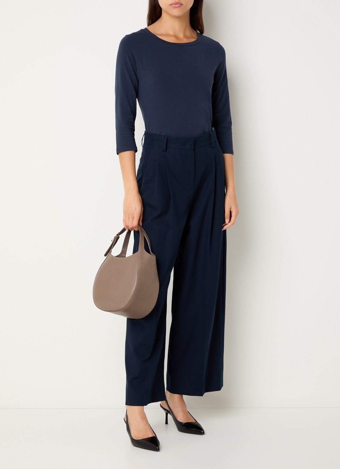 Longchamp Le Foulonné handtas S van leer met afneembare schouderriem - voorkant 6 taupe