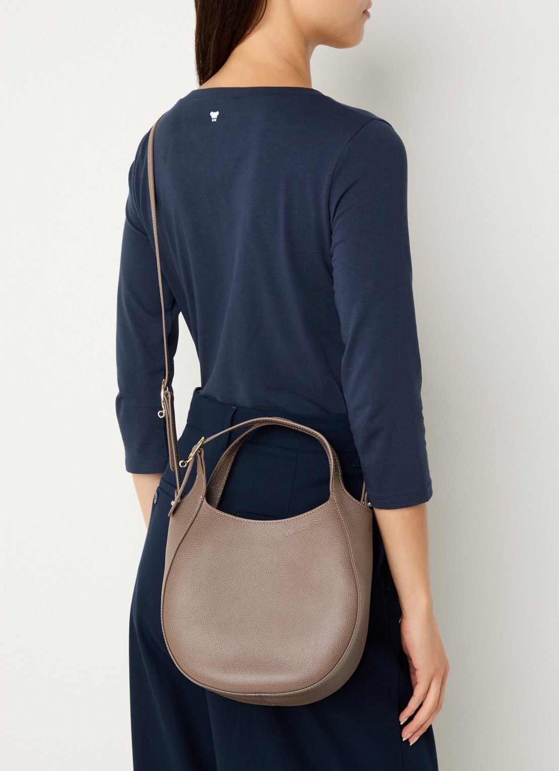 Longchamp Le Foulonné handtas S van leer met afneembare schouderriem - voorkant 7 taupe