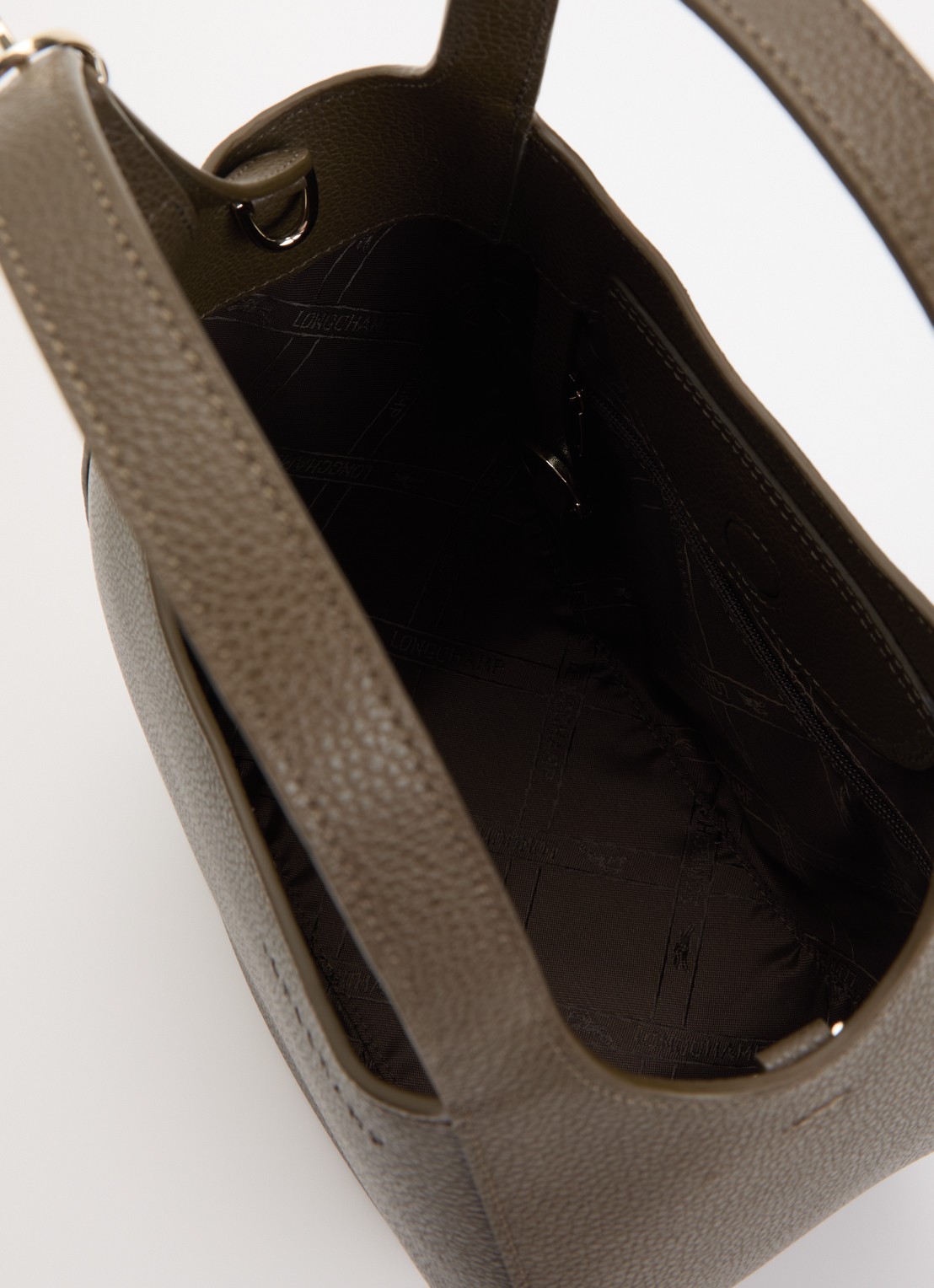 Longchamp Le Foulonné handtas S van leer met afneembare schouderriem - detail 5 bronsgroen