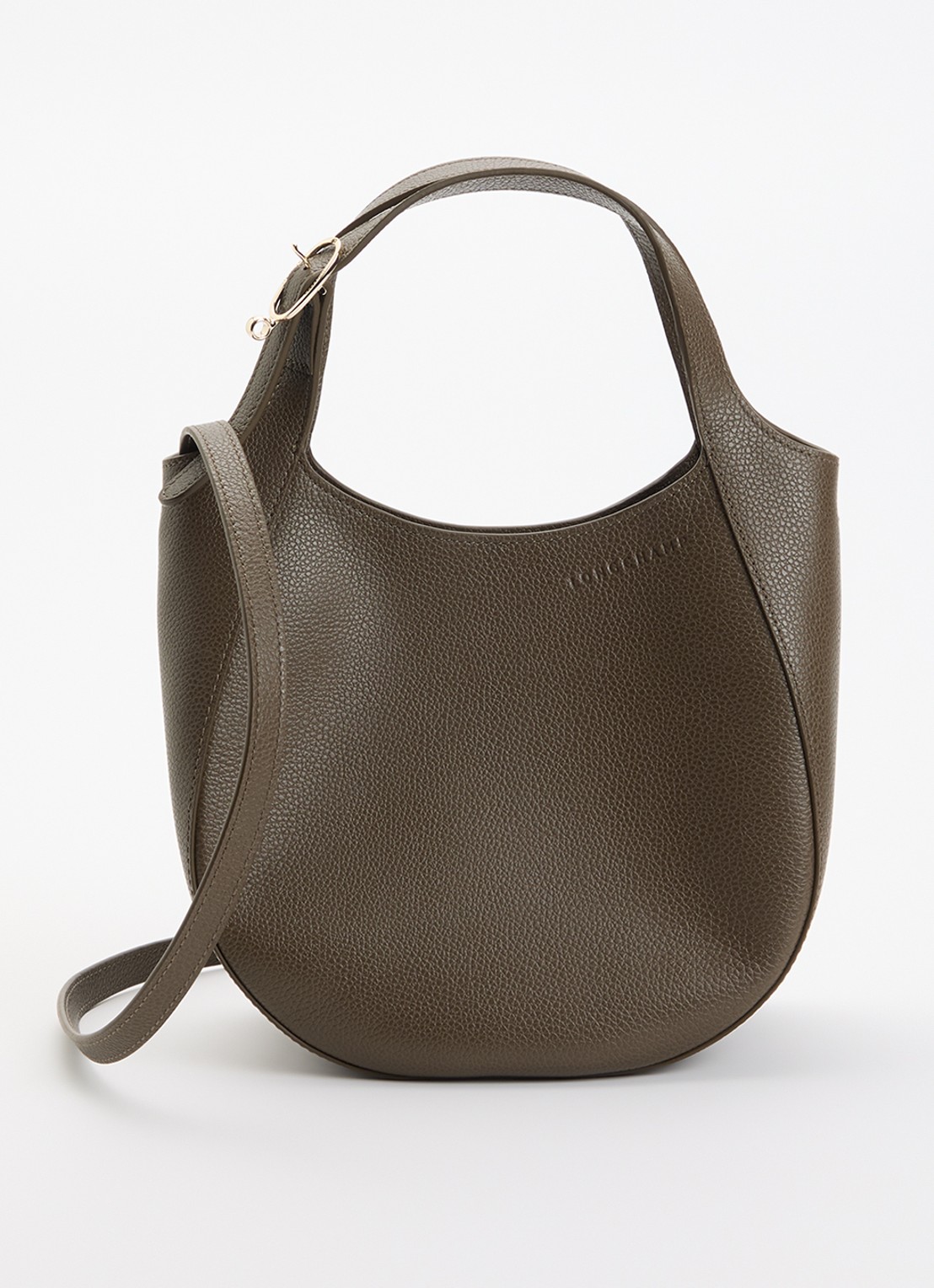 Longchamp Le Foulonné handtas S van leer met afneembare schouderriem - voorkant bronsgroen