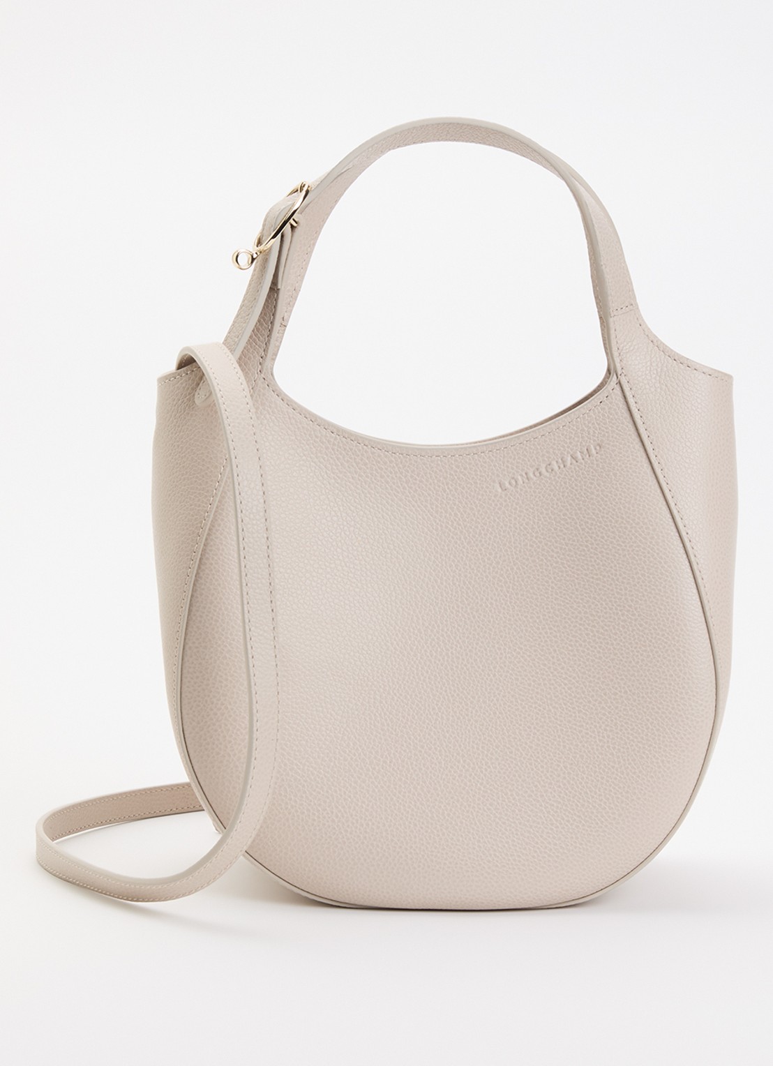 Longchamp Le Foulonné handtas S van leer met afneembare schouderriem - voorkant beige