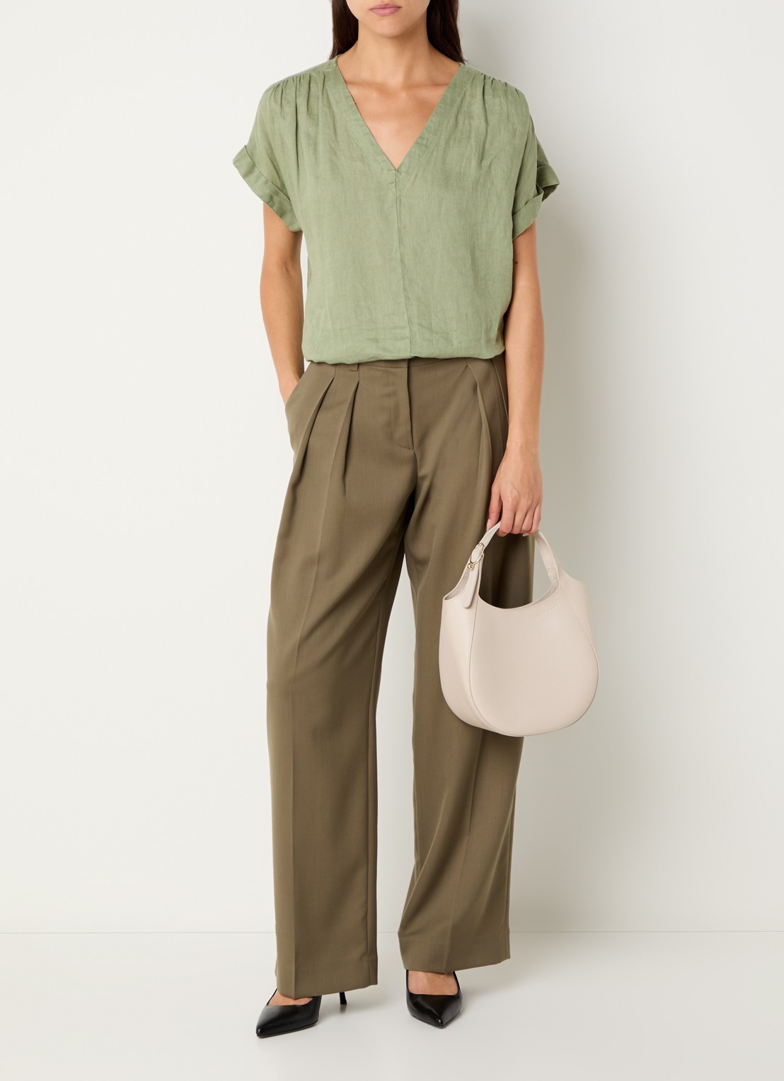 Longchamp Le Foulonné handtas S van leer met afneembare schouderriem - voorkant 2 beige