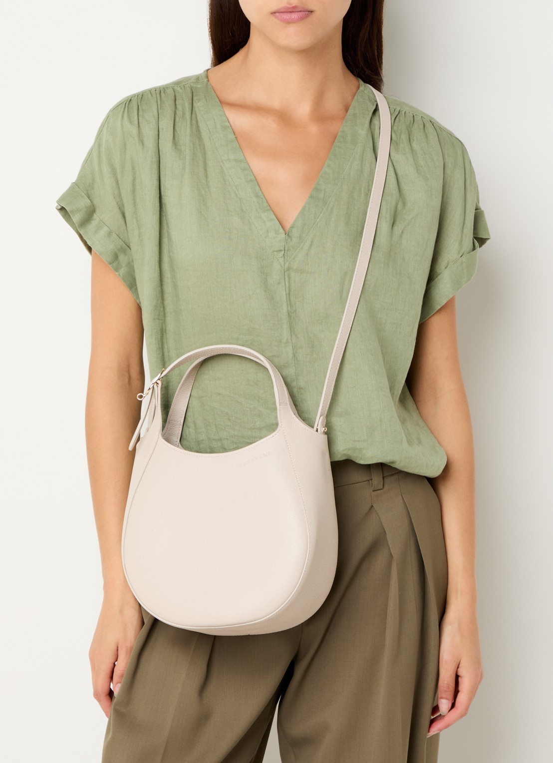 Longchamp Le Foulonné handtas S van leer met afneembare schouderriem - voorkant 3 beige