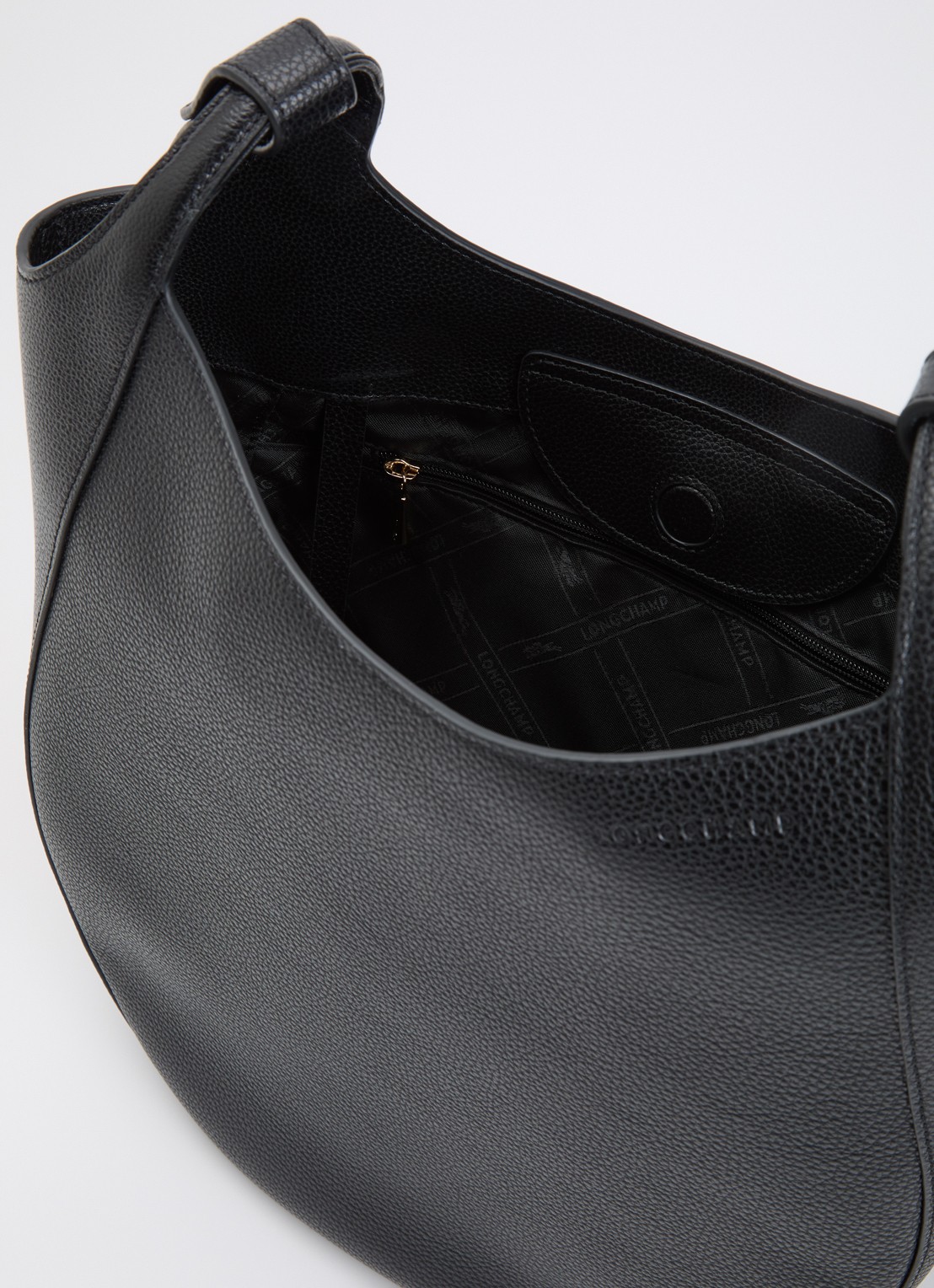 Longchamp Le Foulonné schoudertas L van leer - detail 3 zwart