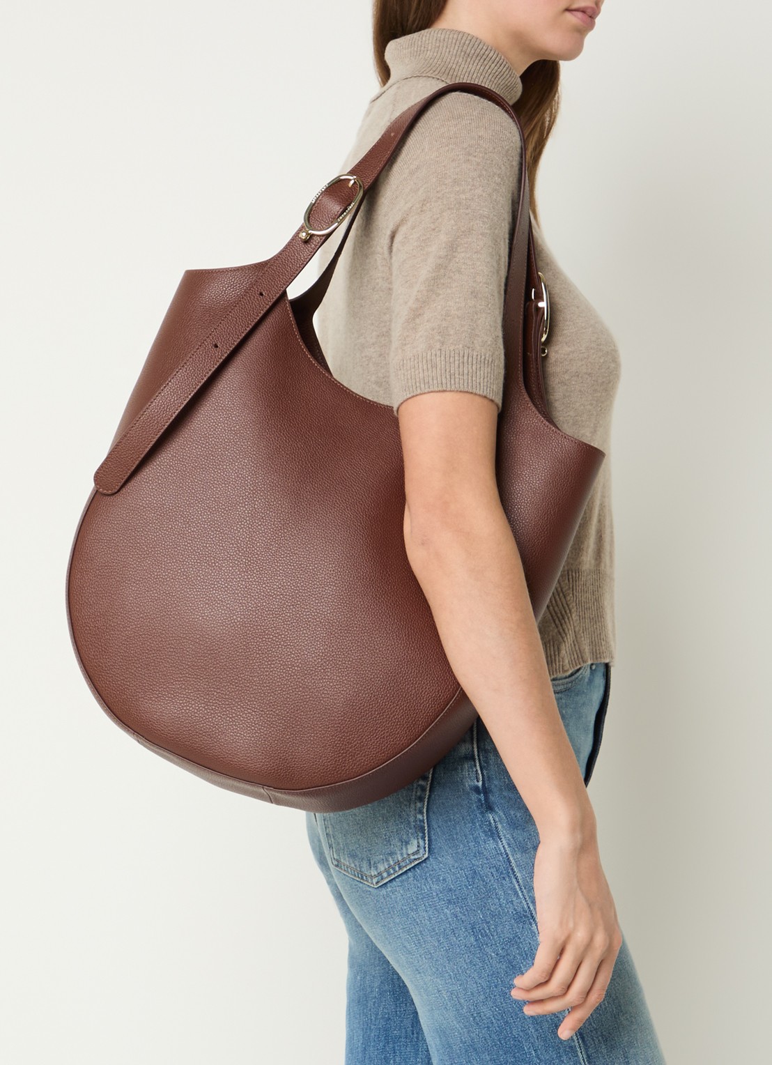 Longchamp Le Foulonné shopper XL van leer - voorkant 6 bruin