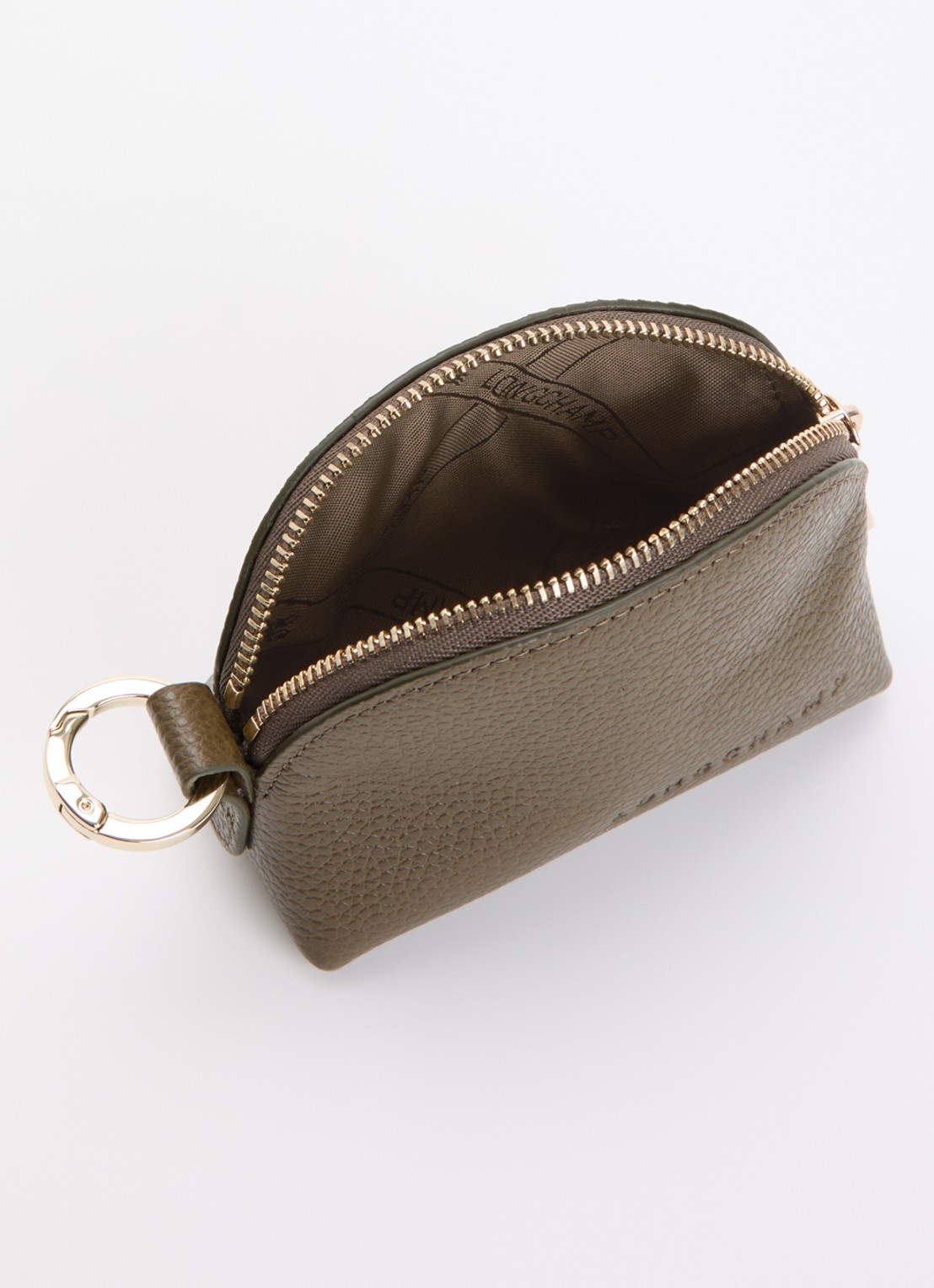 Longchamp Le Foulonné sleuteletui van leer - voorkant 3 olijfgroen