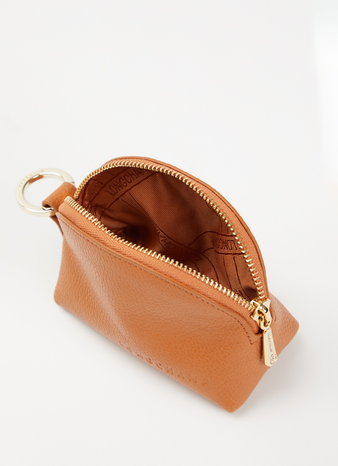 Longchamp Le Foulonné sleuteletui van leer - detail 2 donkeroranje