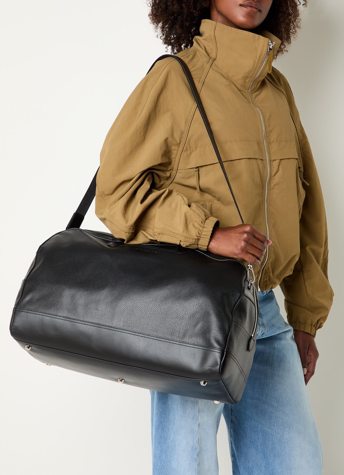 Longchamp Le Foulonné weekendtas L van leer - voorkant 6 zwart