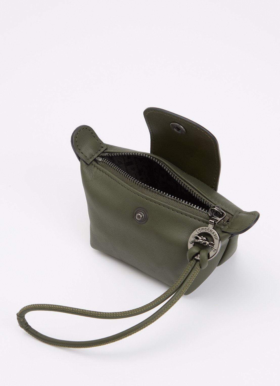 Longchamp Le Pliage clutch XS van leer - voorkant 2 olijfgroen