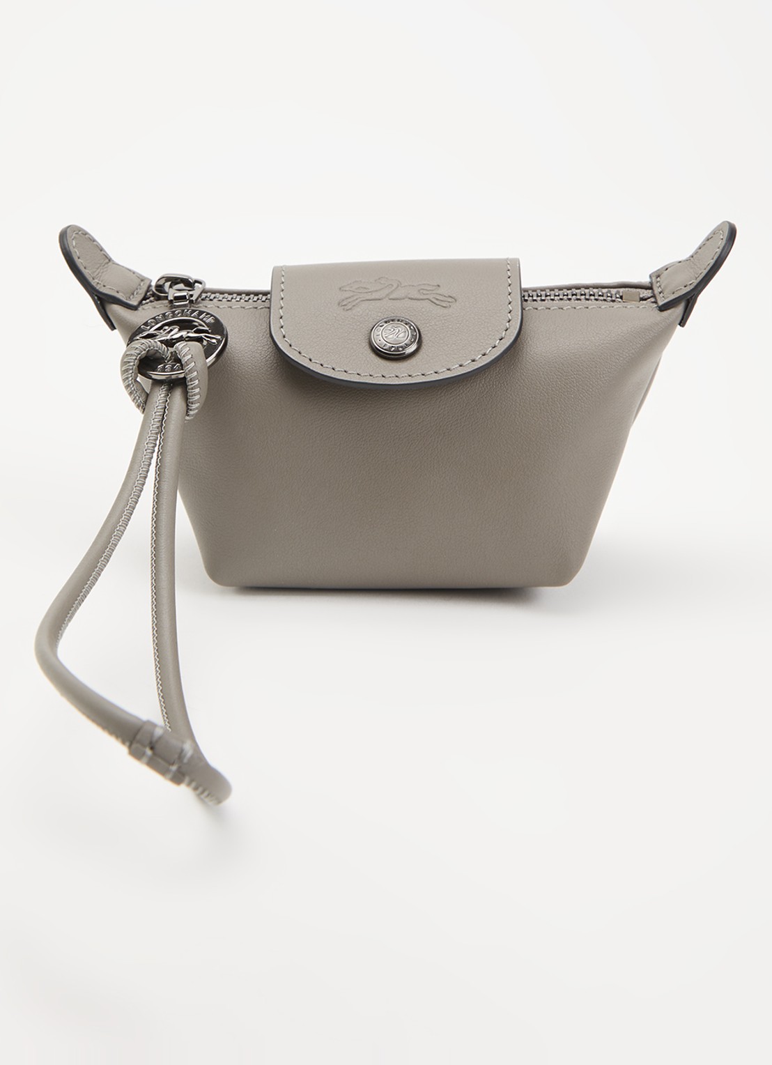 Longchamp Le Pliage clutch XS van leer - voorkant grijs