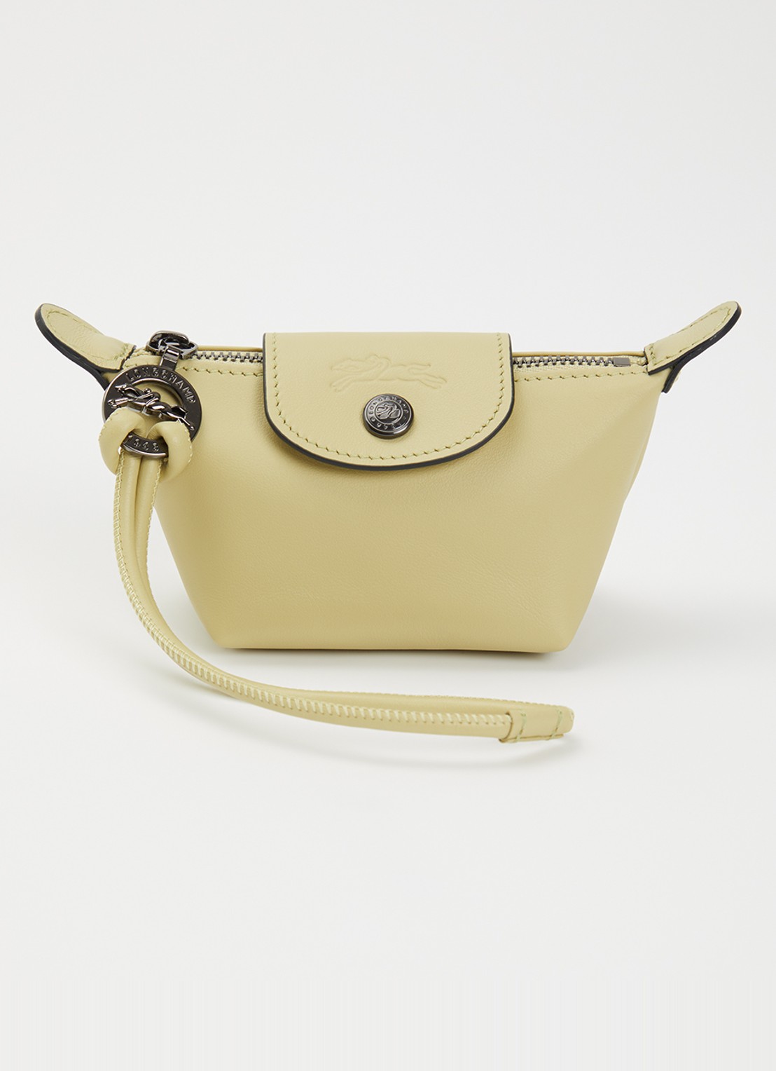 Longchamp Le Pliage clutch XS van leer - voorkant lichtgroen