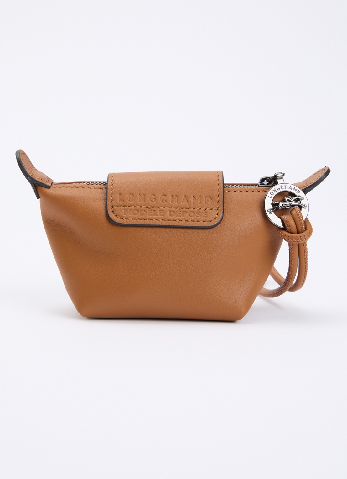 Longchamp Le Pliage clutch XS van leer - achterkant 3 cognac