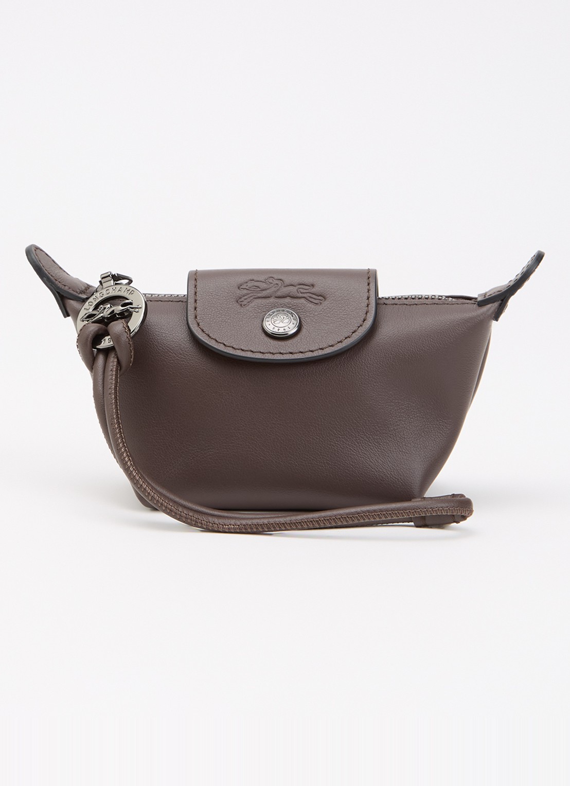 Longchamp Le Pliage clutch XS van leer - voorkant donkerbruin