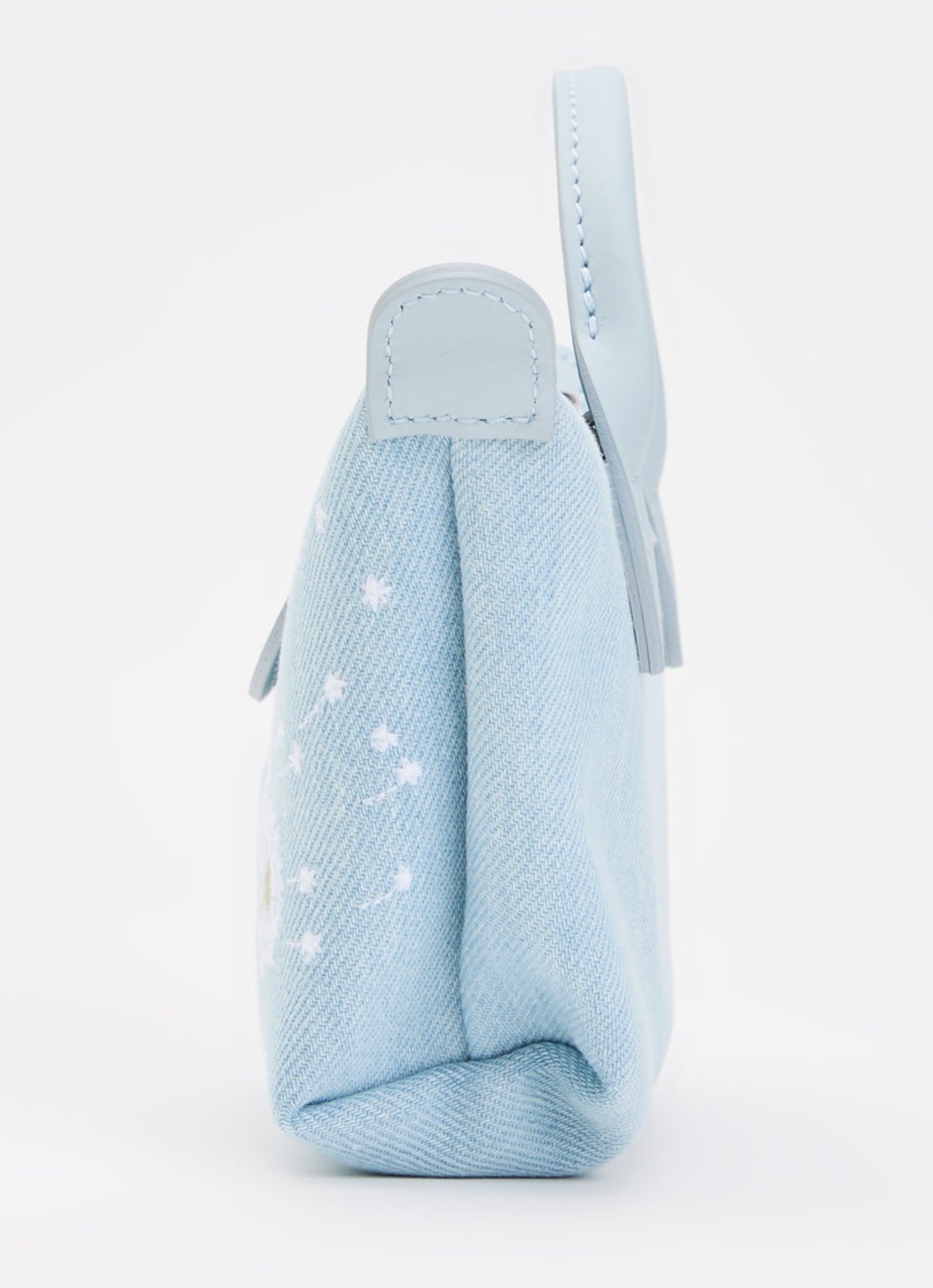 Longchamp Le Pliage Collection clutch XS van denim met bloemborduring - detail 4 lichtblauw