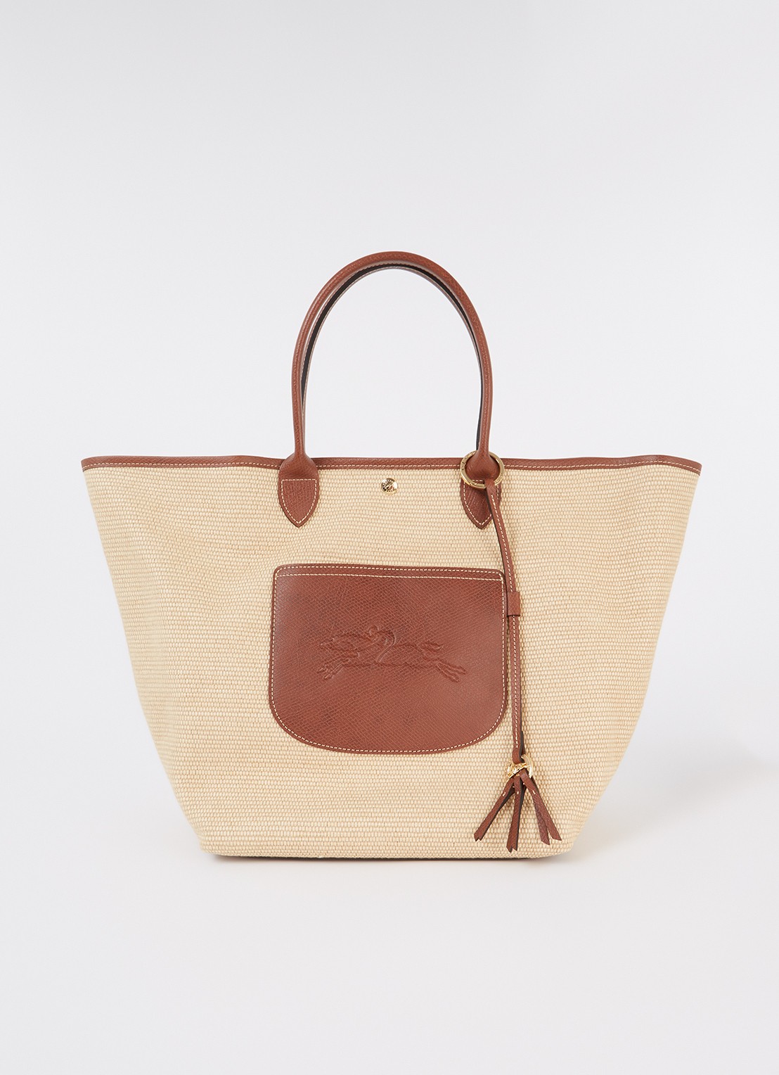 Longchamp Le Pliage Collection handtas L van canvas met leren details - voorkant 2 beige