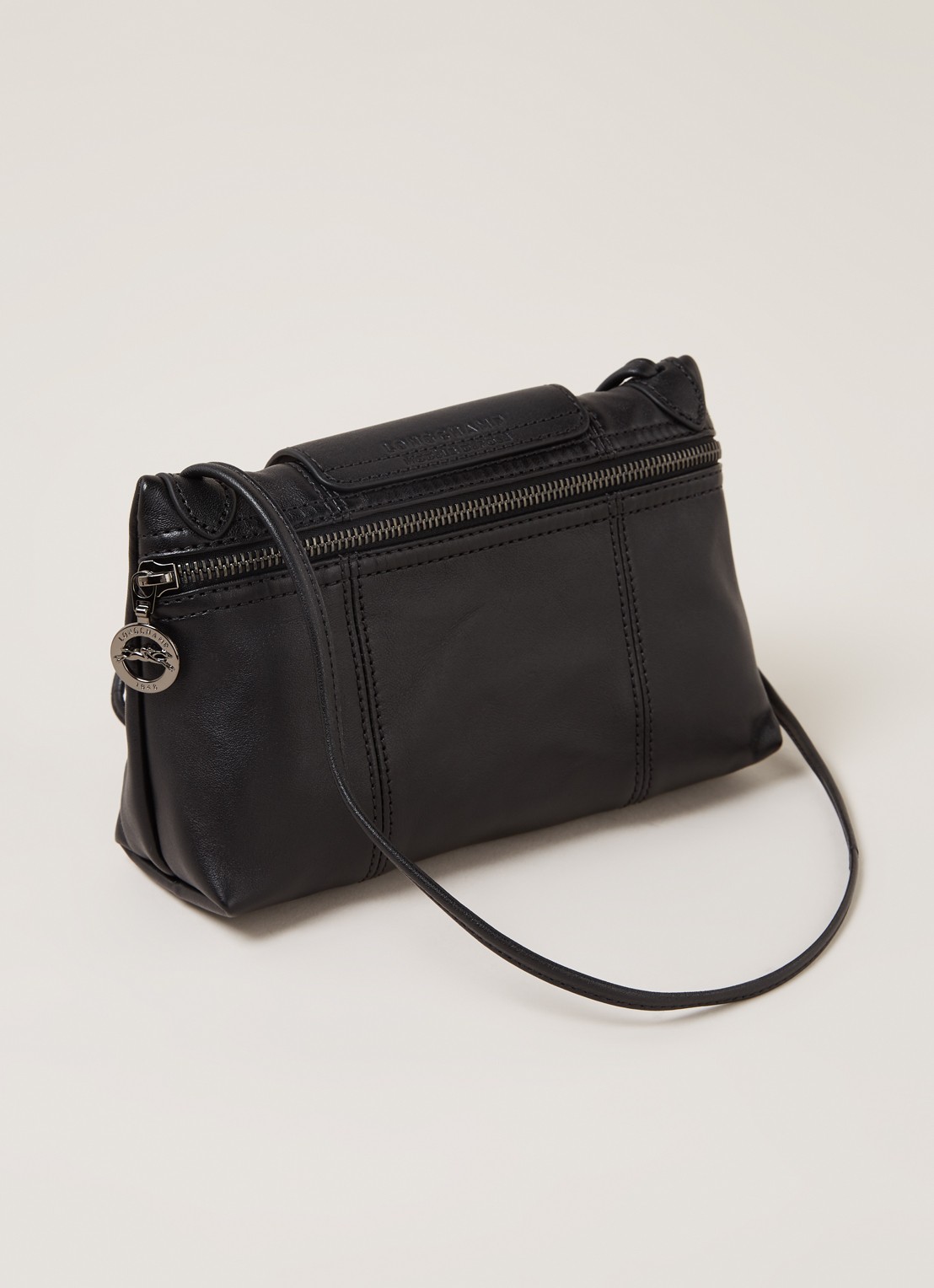 Longchamp Le Pliage Cuir crossbodytas van leer - detail 3 zwart