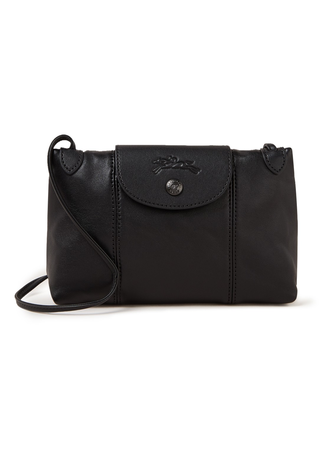 Longchamp Le Pliage Cuir crossbodytas van leer - voorkant zwart