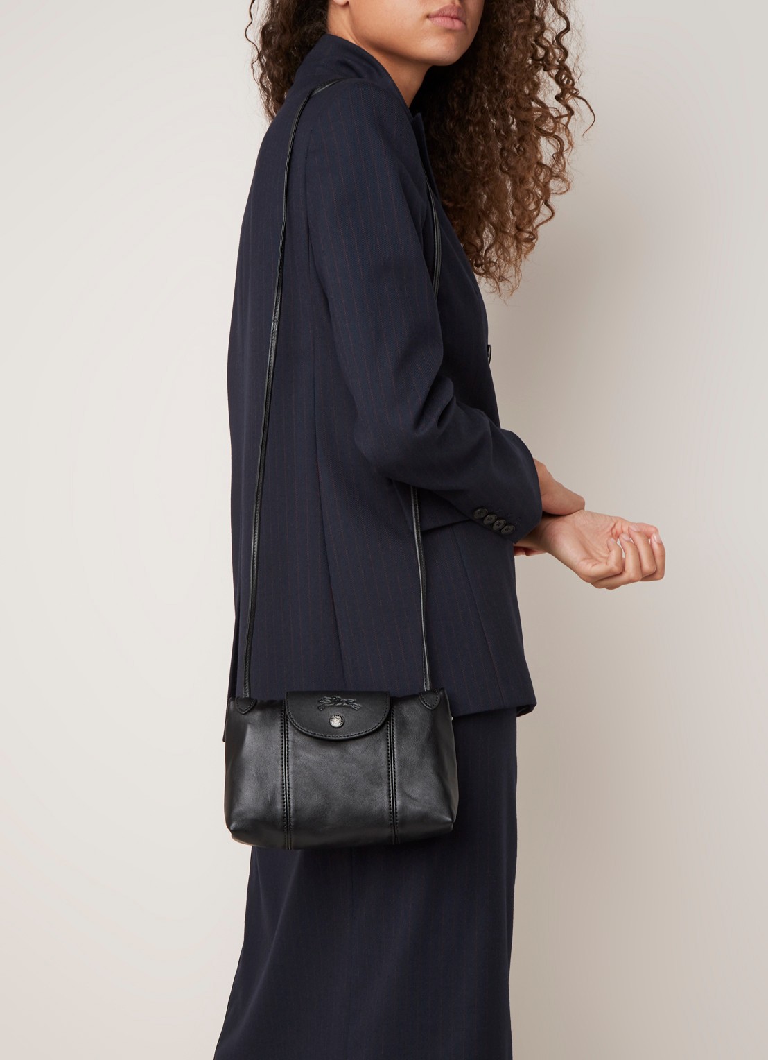 Longchamp Le Pliage Cuir crossbodytas van leer - voorkant 2 zwart