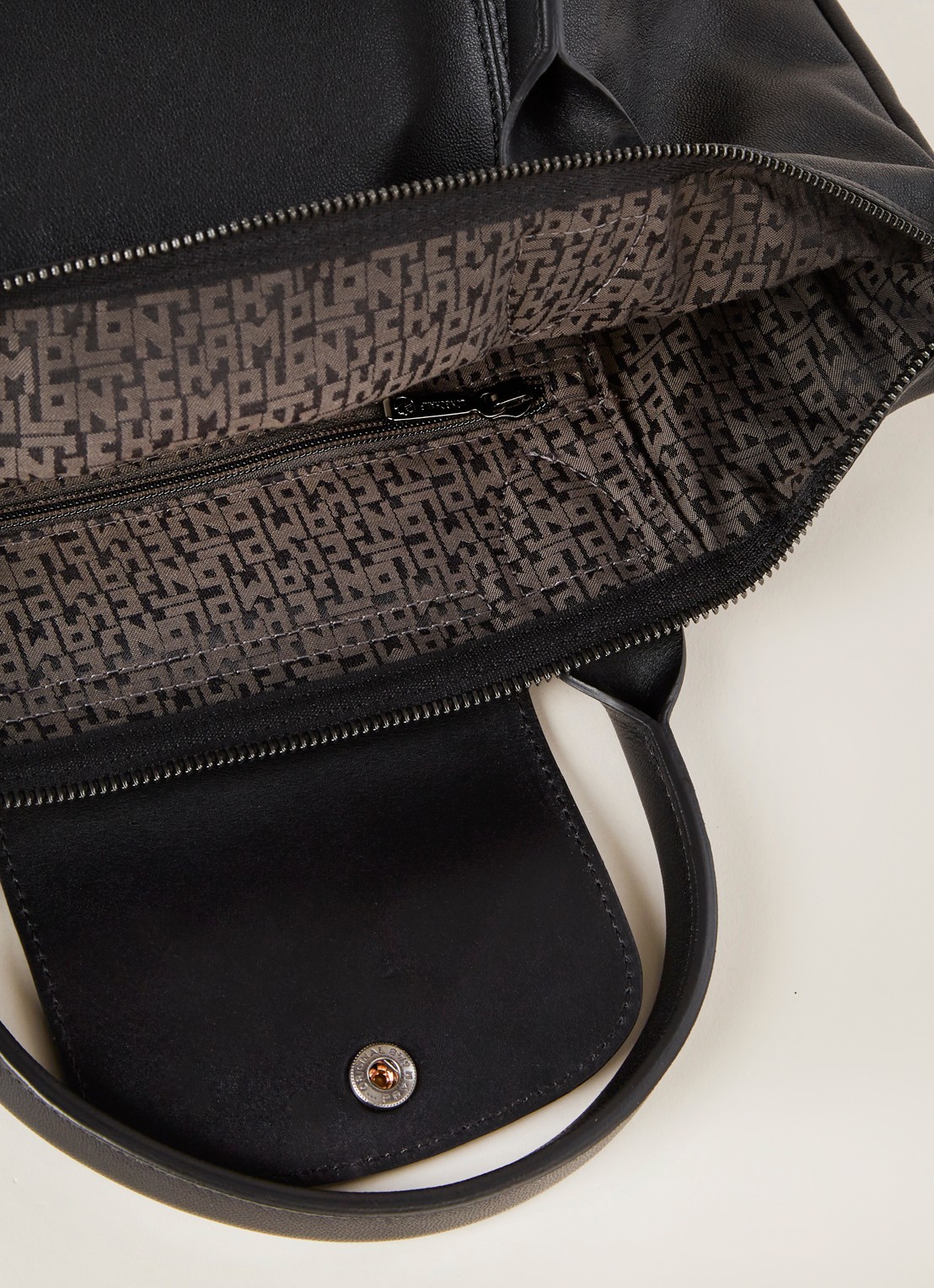 Longchamp Le Pliage Cuir handtas S van leer - detail 2 zwart