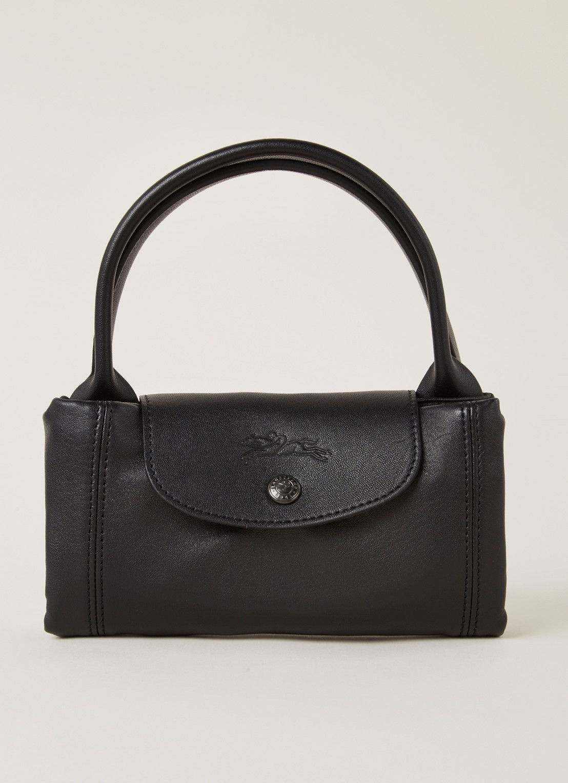 Longchamp Le Pliage Cuir handtas S van leer - detail 3 zwart