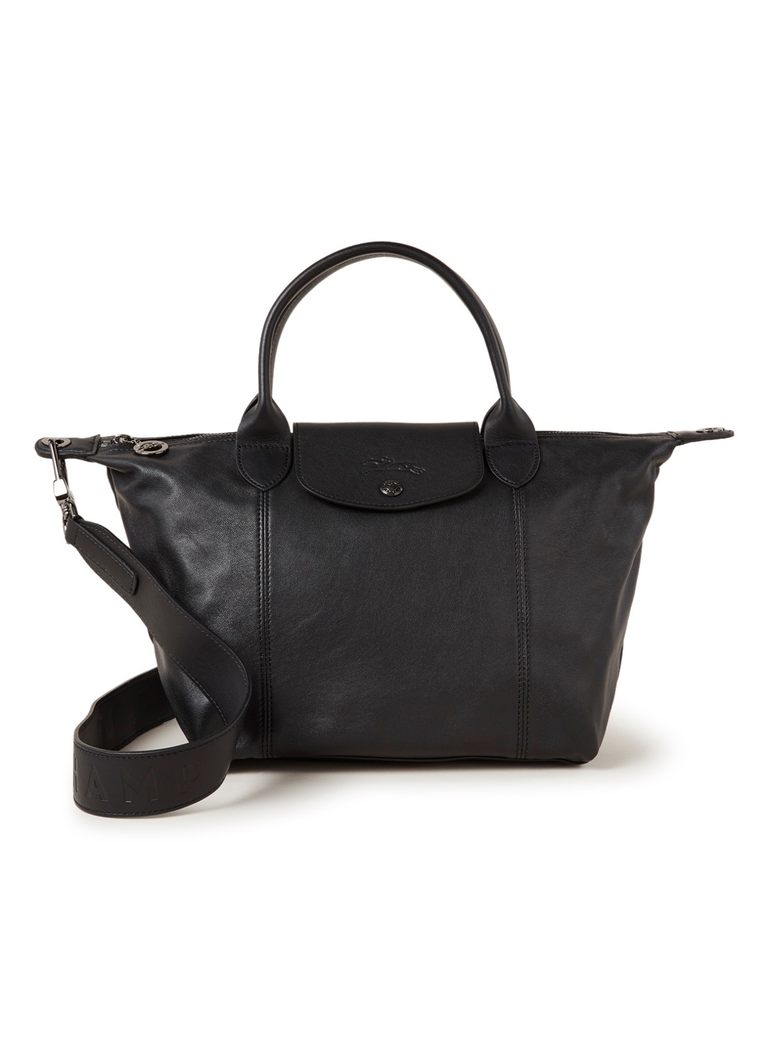 Longchamp Le Pliage Cuir handtas S van leer - voorkant 4 zwart