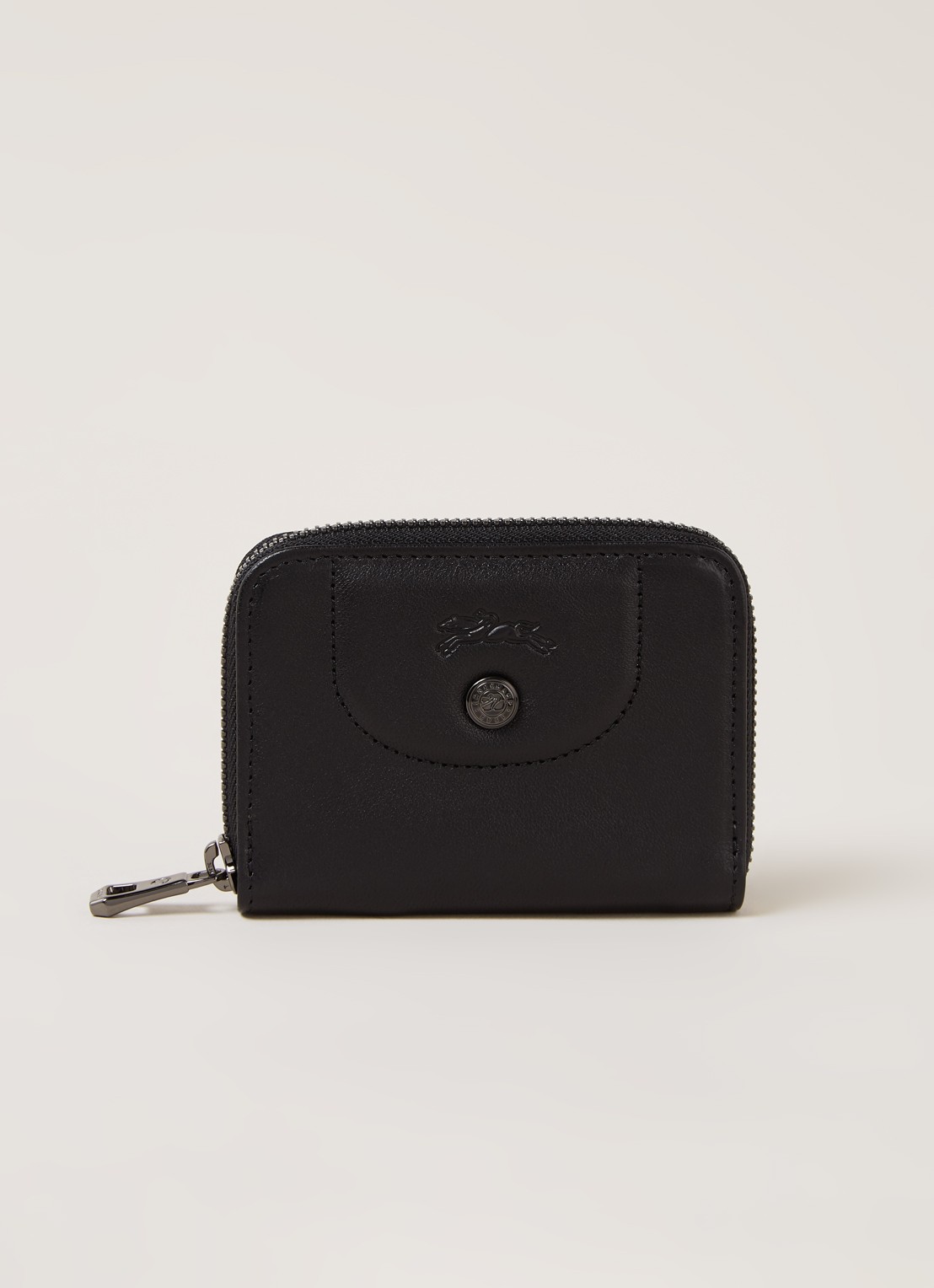 Longchamp Le Pliage Cuir portemonnee van leer - voorkant 3 zwart