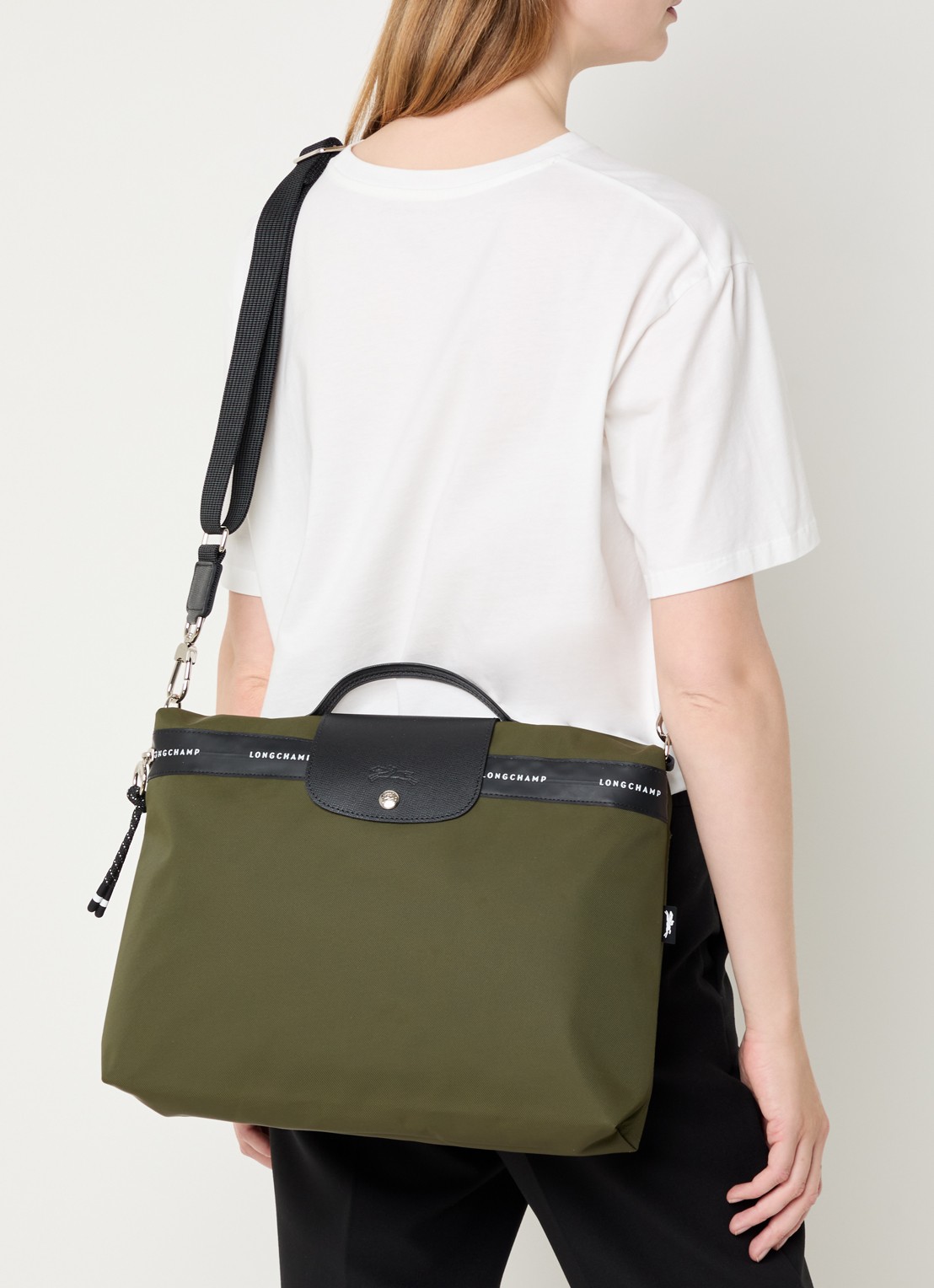Longchamp Le Pliage Energy businesstas met leren details en 14-inch laptopvak - voorkant 4 bronsgroen