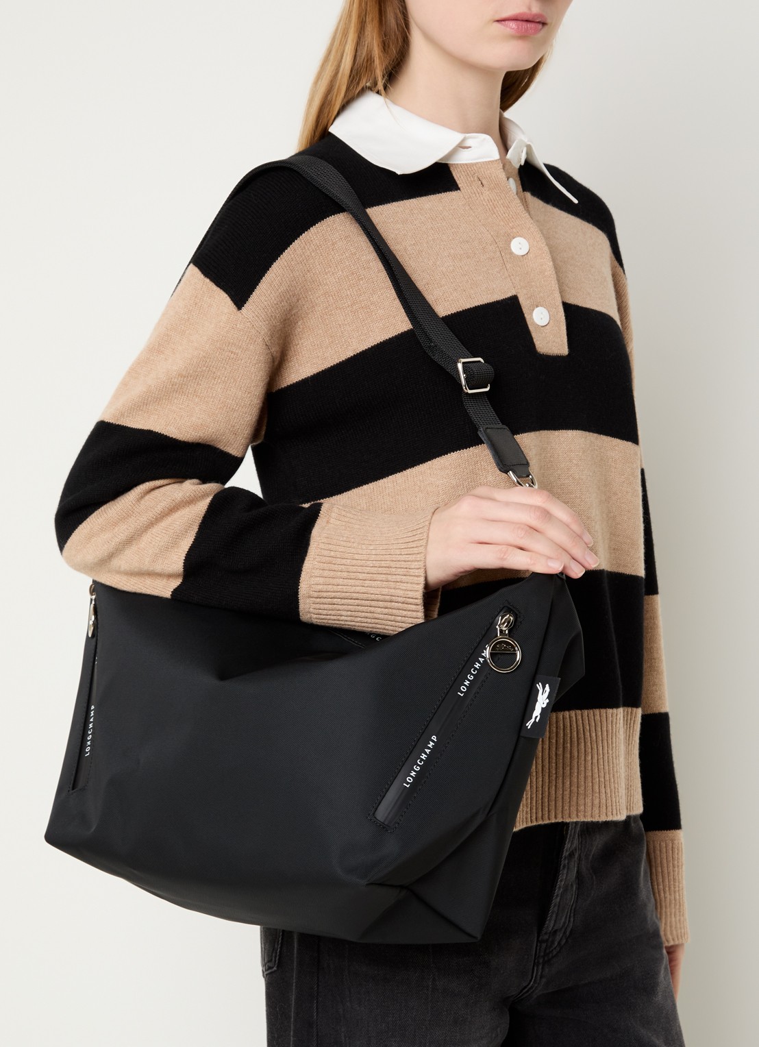 Longchamp Le Pliage Energy crossbody tas van canvas met afneembare schouderriem - voorkant 6 zwart
