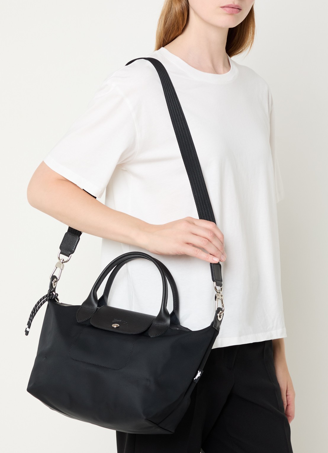 Longchamp Le Pliage Energy handtas S met leren details - voorkant 3 zwart