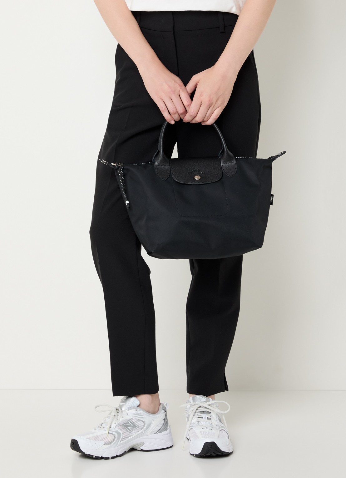 Longchamp Le Pliage Energy handtas S met leren details - voorkant 4 zwart
