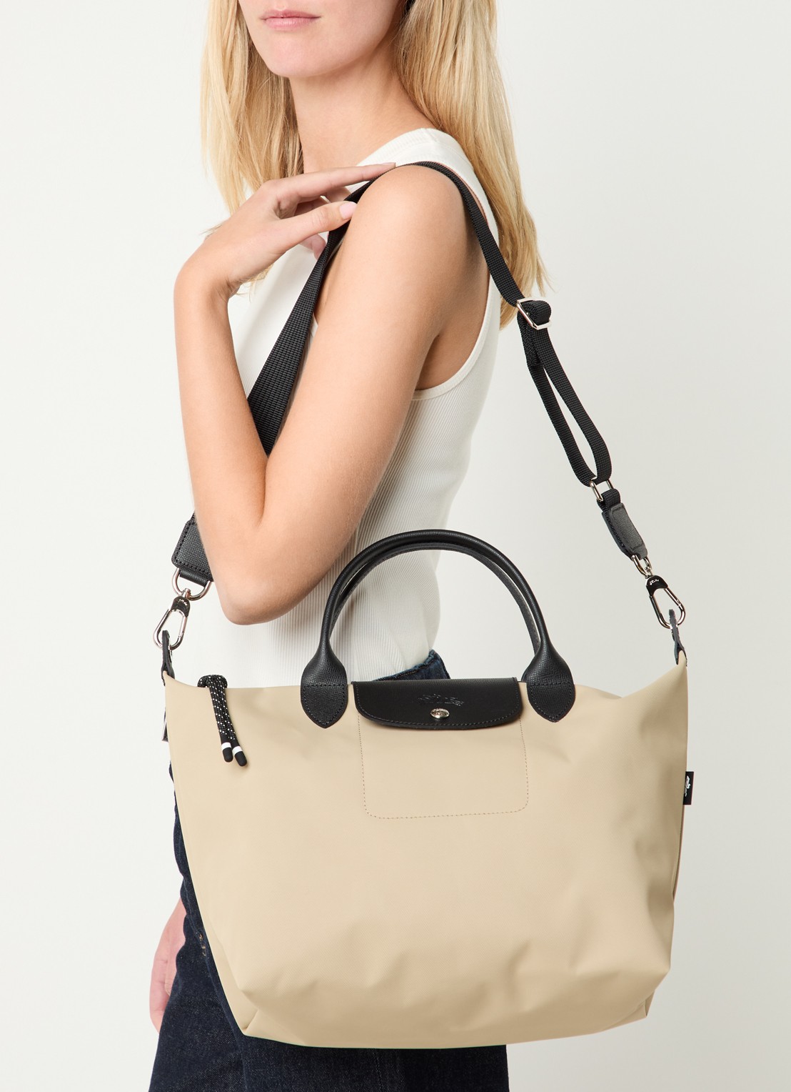 Longchamp Le Pliage Energy handtas S met leren details - voorkant 3 beige