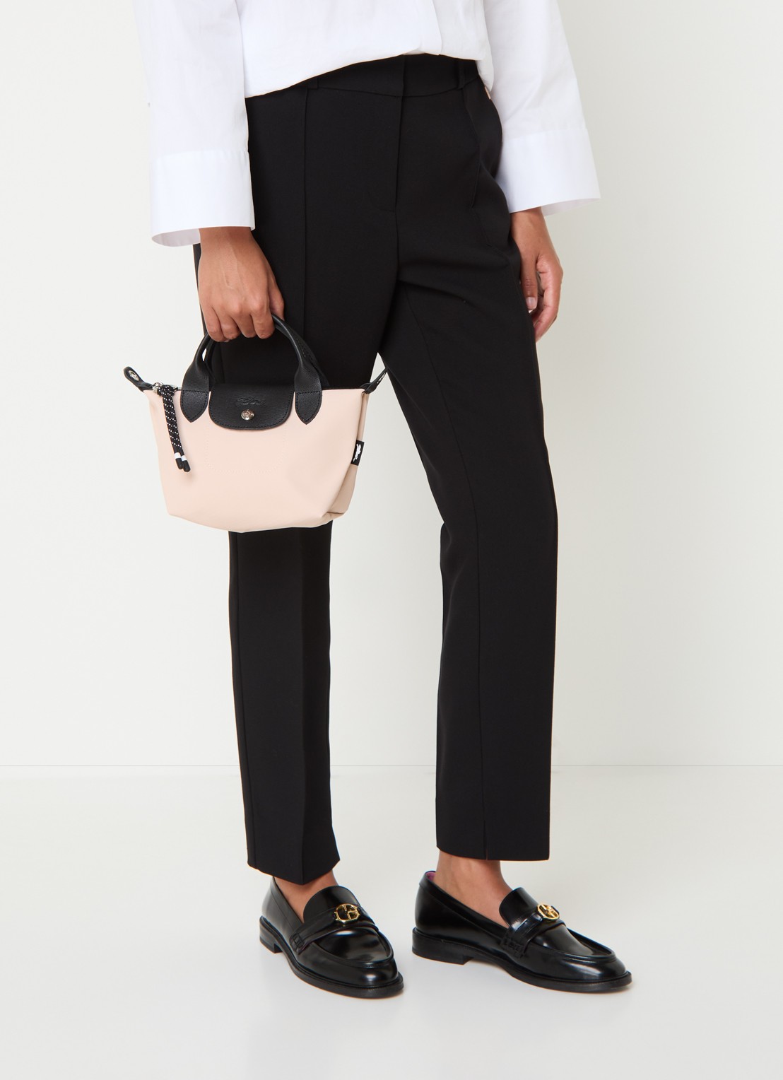 Longchamp Le Pliage Energy handtas XS met leren details - voorkant 3 lichtroze