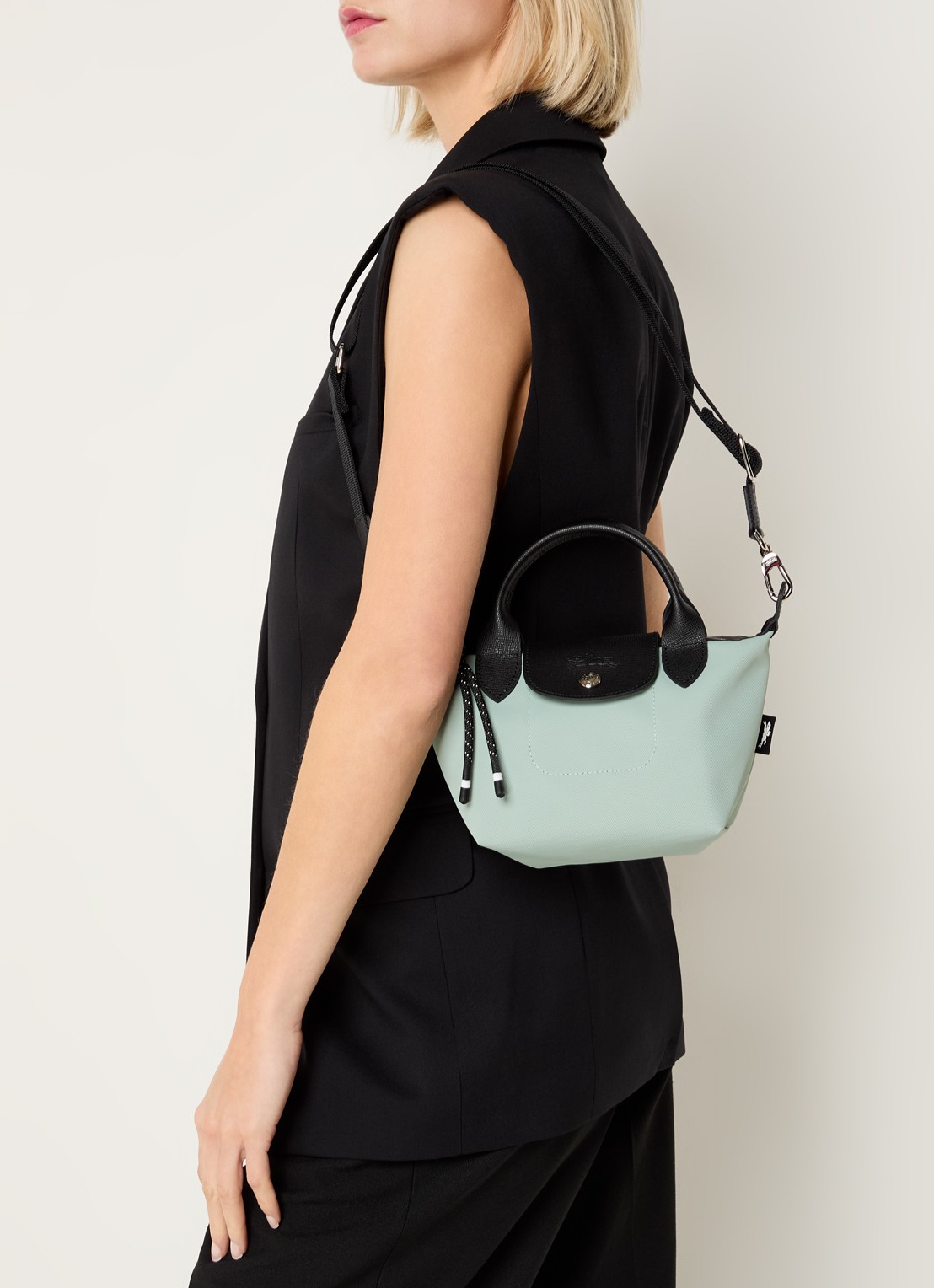 Longchamp Le Pliage Energy handtas XS met leren details - voorkant 3 lindegroen