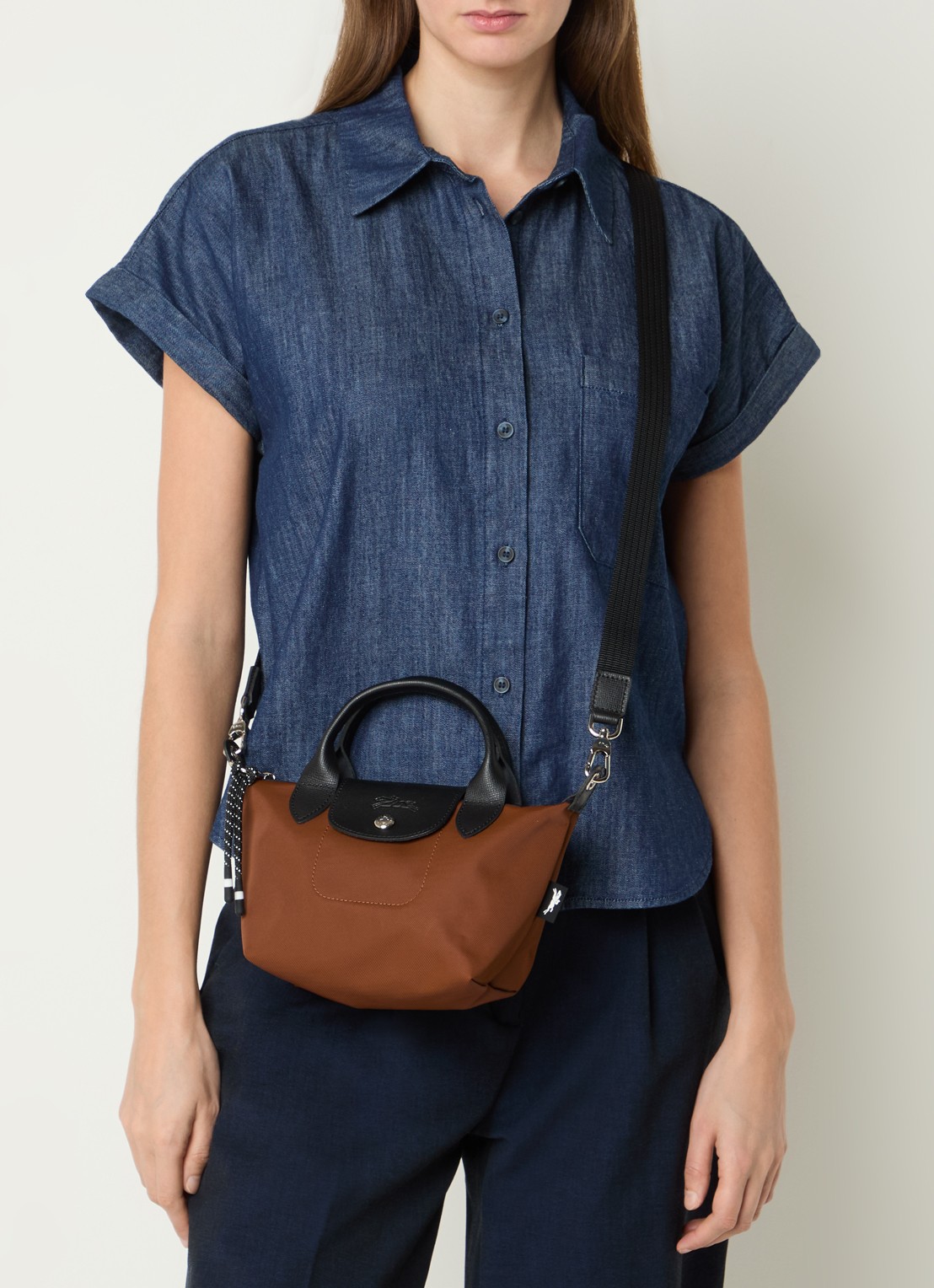 Longchamp Le Pliage Energy handtas XS met leren details - voorkant 6 bruin