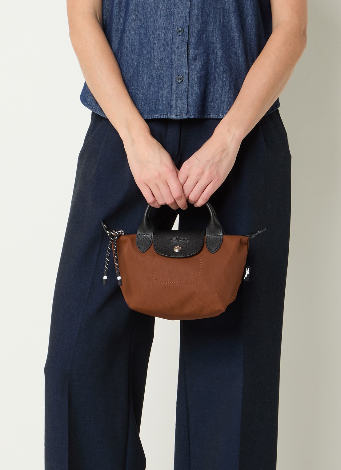 Longchamp Le Pliage Energy handtas XS met leren details - voorkant 7 bruin