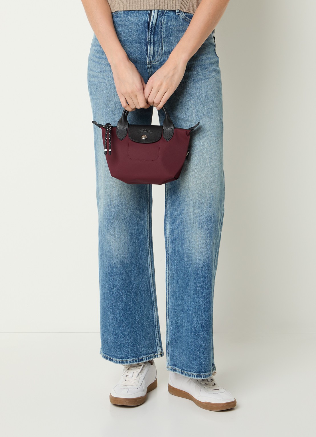 Longchamp Le Pliage Energy handtas XS met leren details - voorkant 6 bordeauxrood