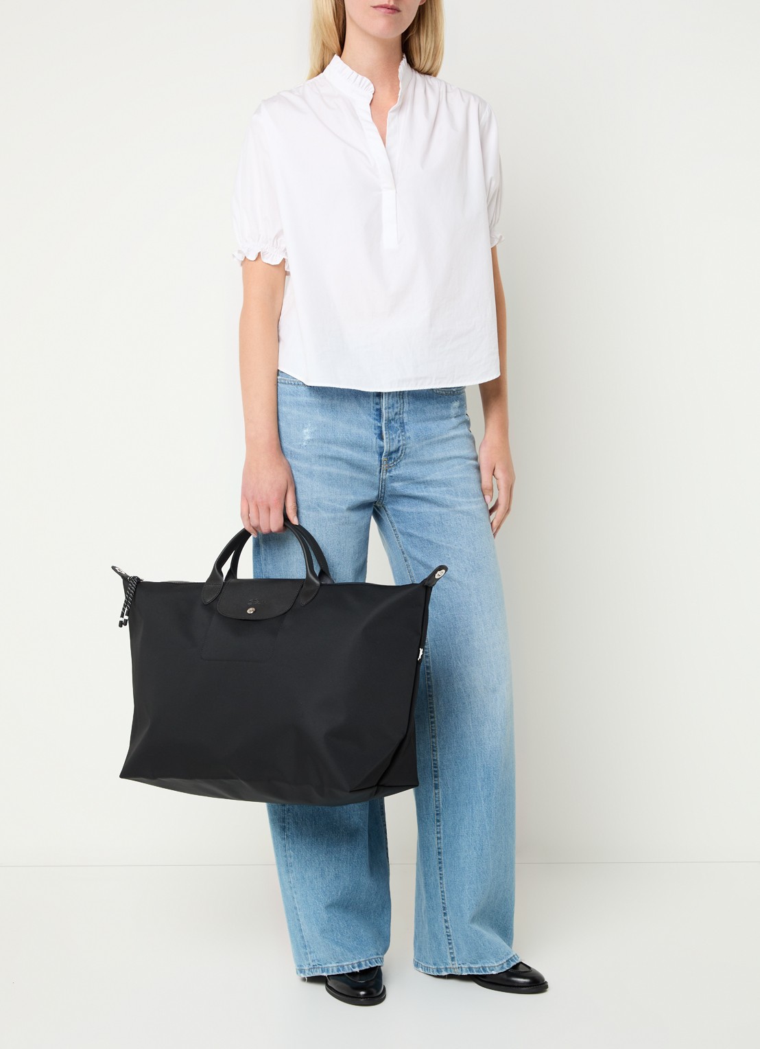 Longchamp Le Pliage Energy reistas L met leren details - voorkant 3 zwart