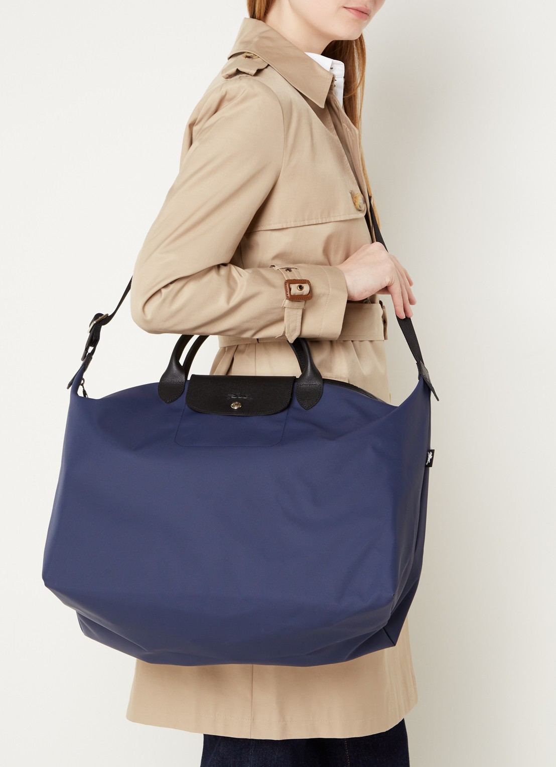 Longchamp Le Pliage Energy reistas L met leren details - voorkant 6 middenblauw