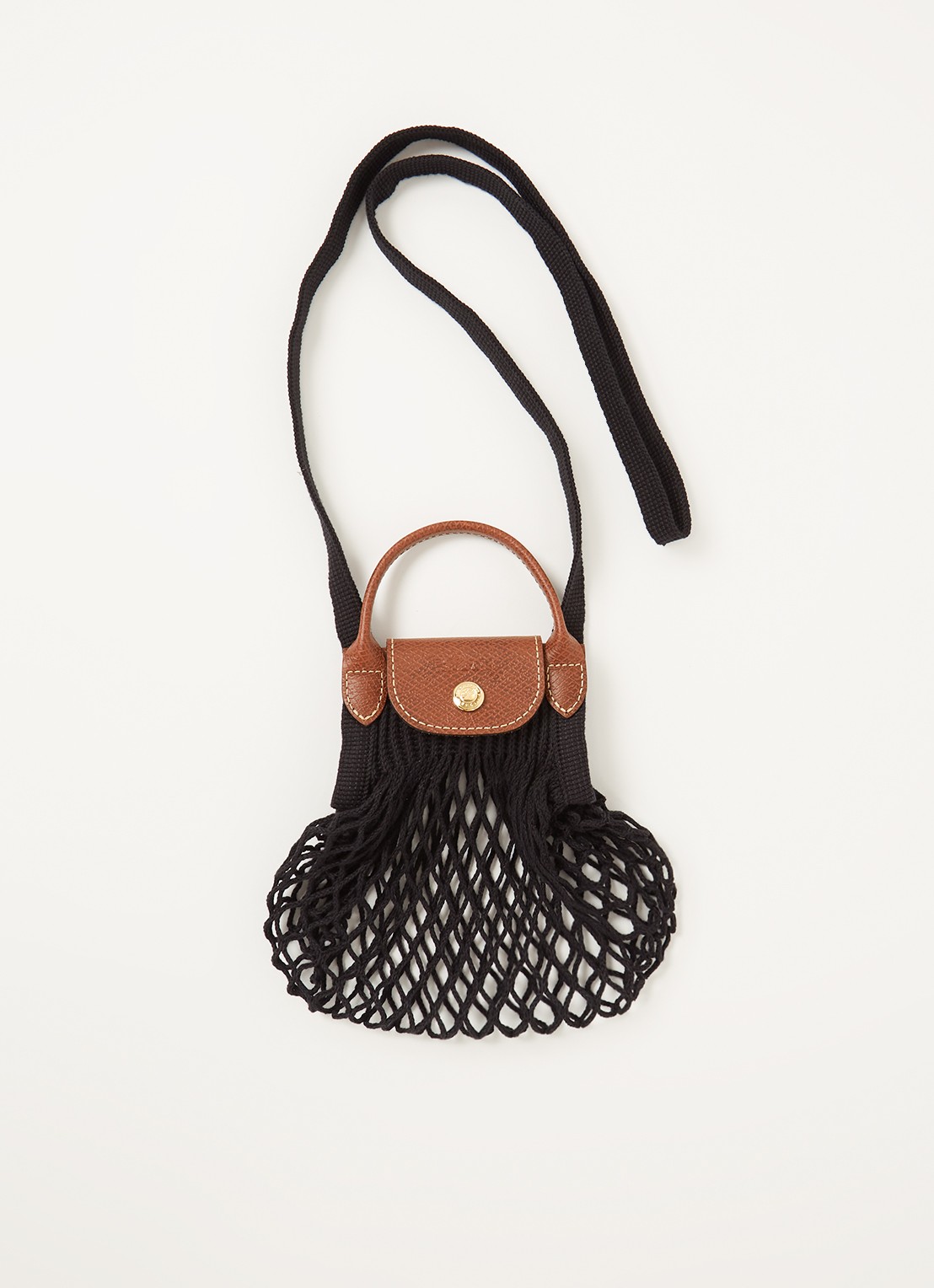 Longchamp Le Pliage Filet crossbodytas XS met leren details - voorkant zwart