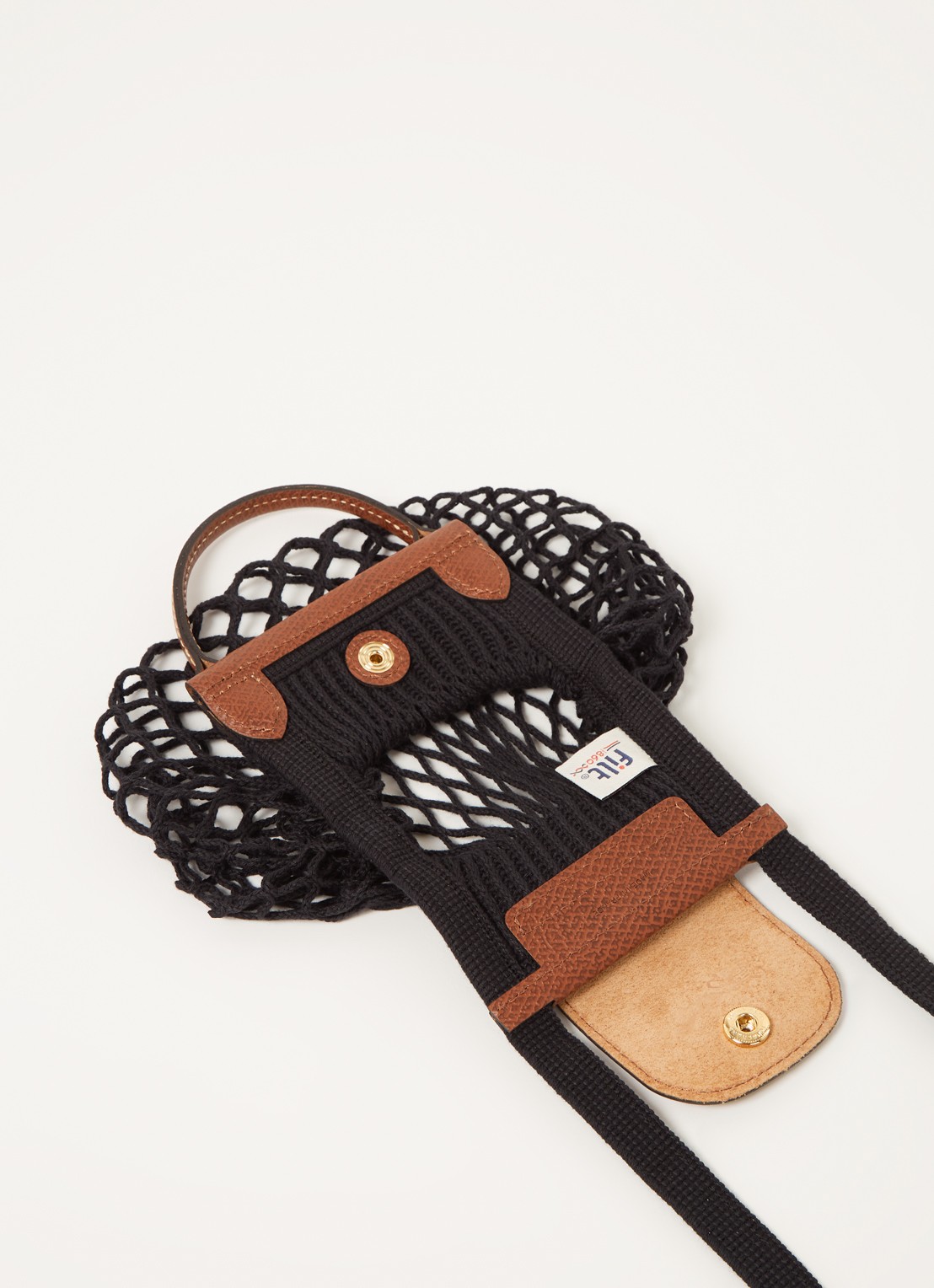 Longchamp Le Pliage Filet crossbodytas XS met leren details - voorkant 2 zwart