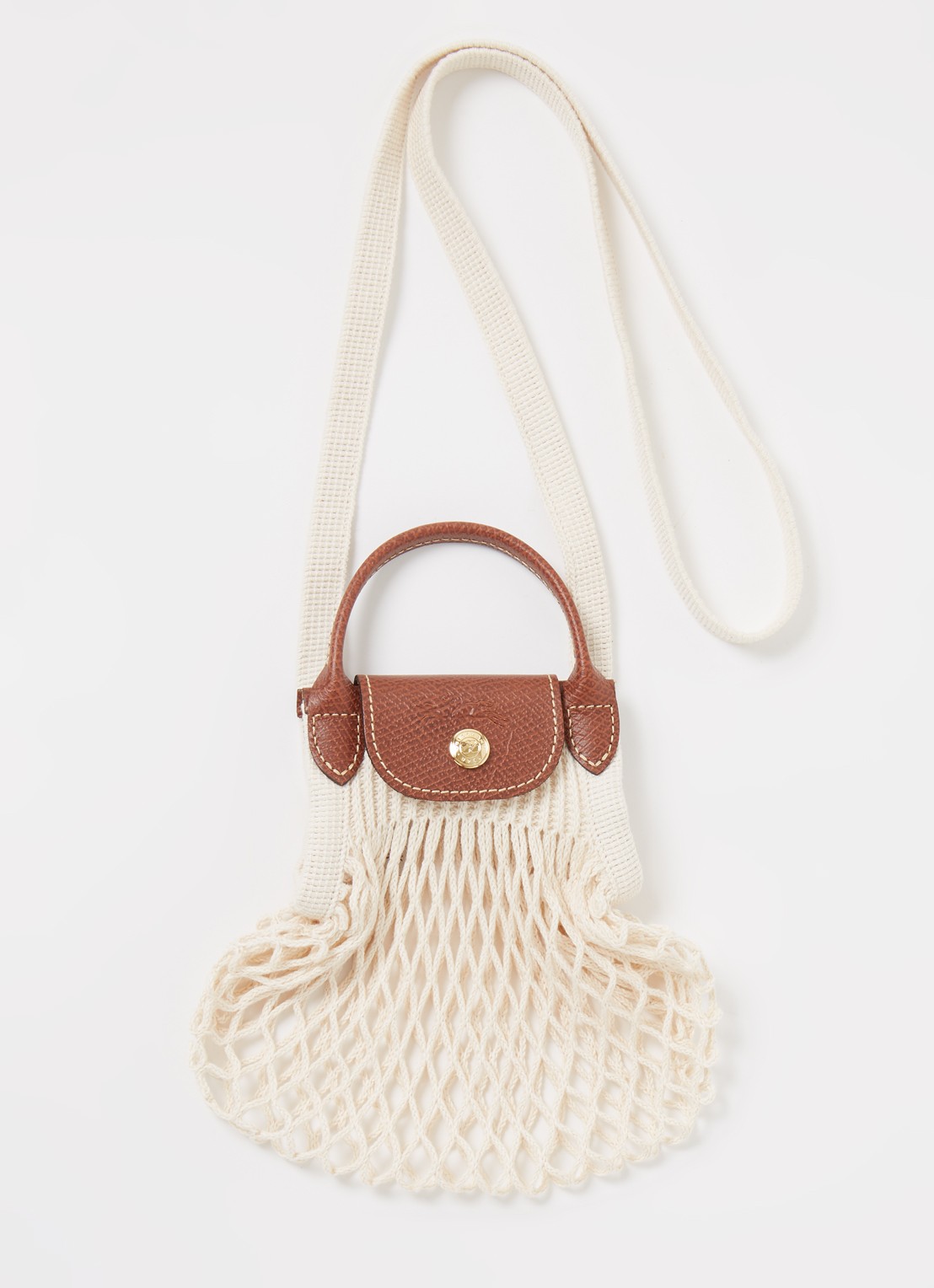 Longchamp Le Pliage Filet crossbodytas XS met leren details - voorkant 2 gebroken wit