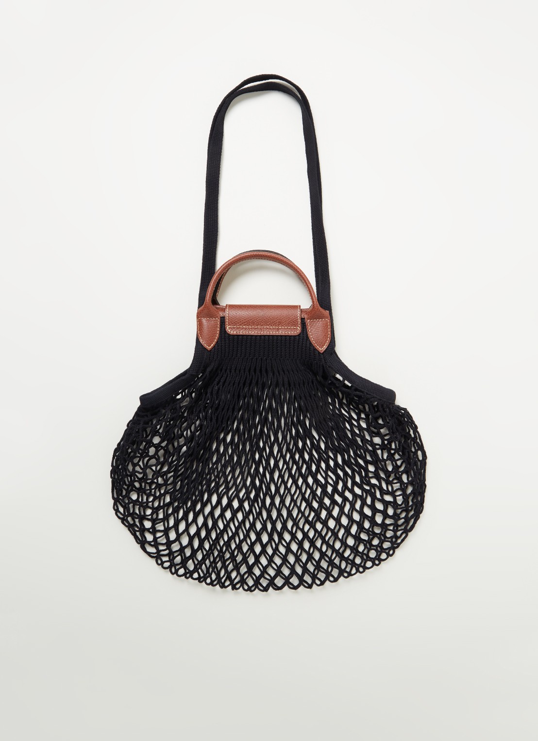 Longchamp Le Pliage Filet handtas L met leren details - achterkant zwart