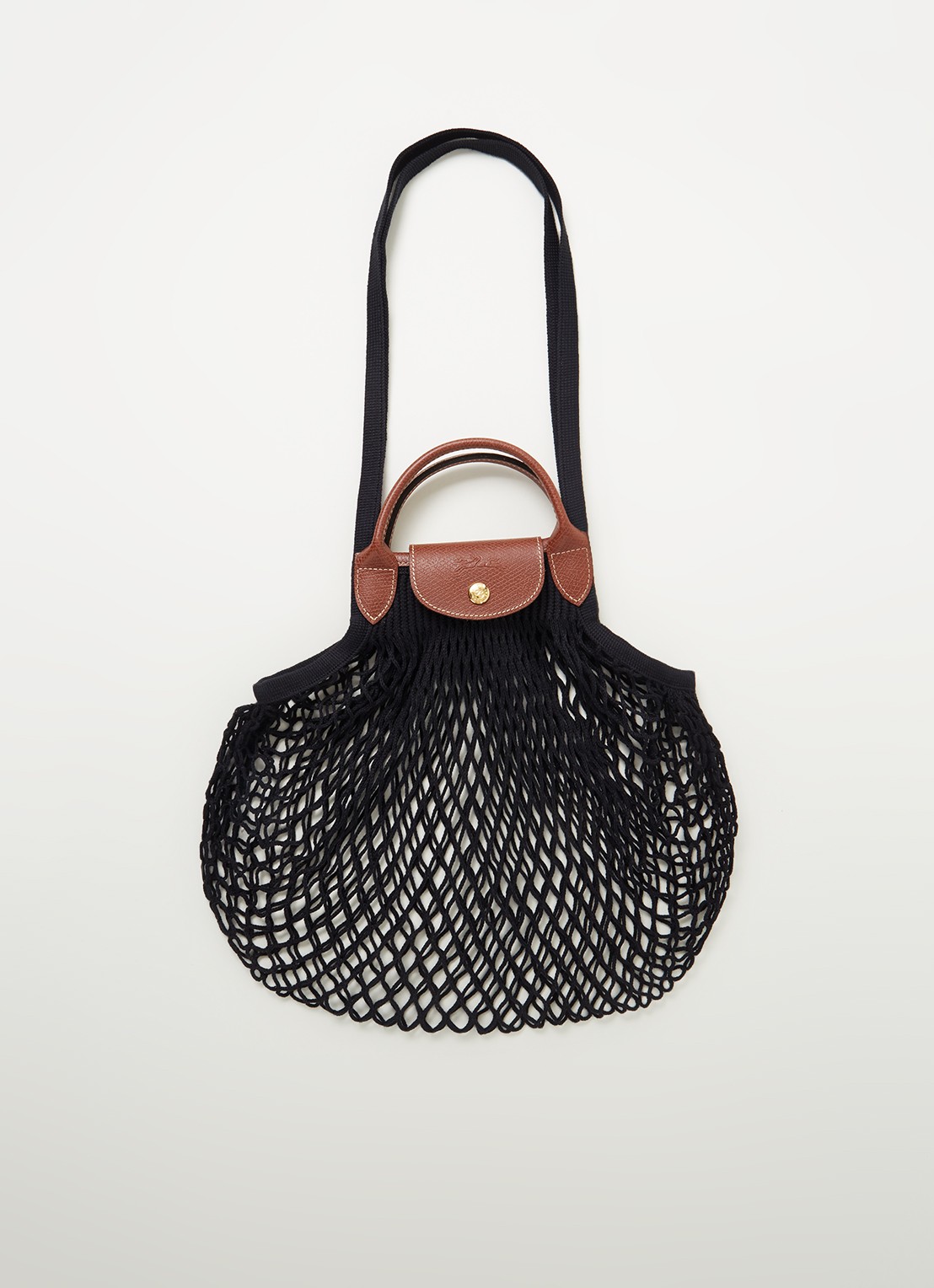 Longchamp Le Pliage Filet handtas L met leren details - voorkant 2 zwart