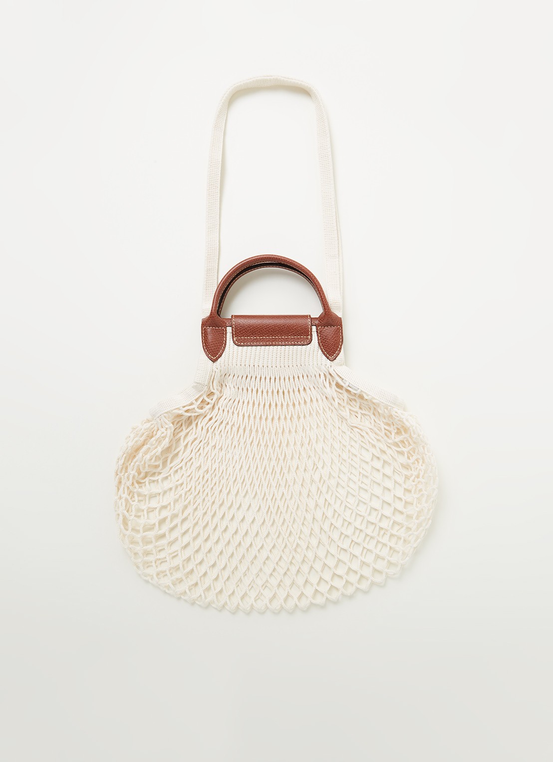 Longchamp Le Pliage Filet handtas L met leren details - achterkant gebroken wit