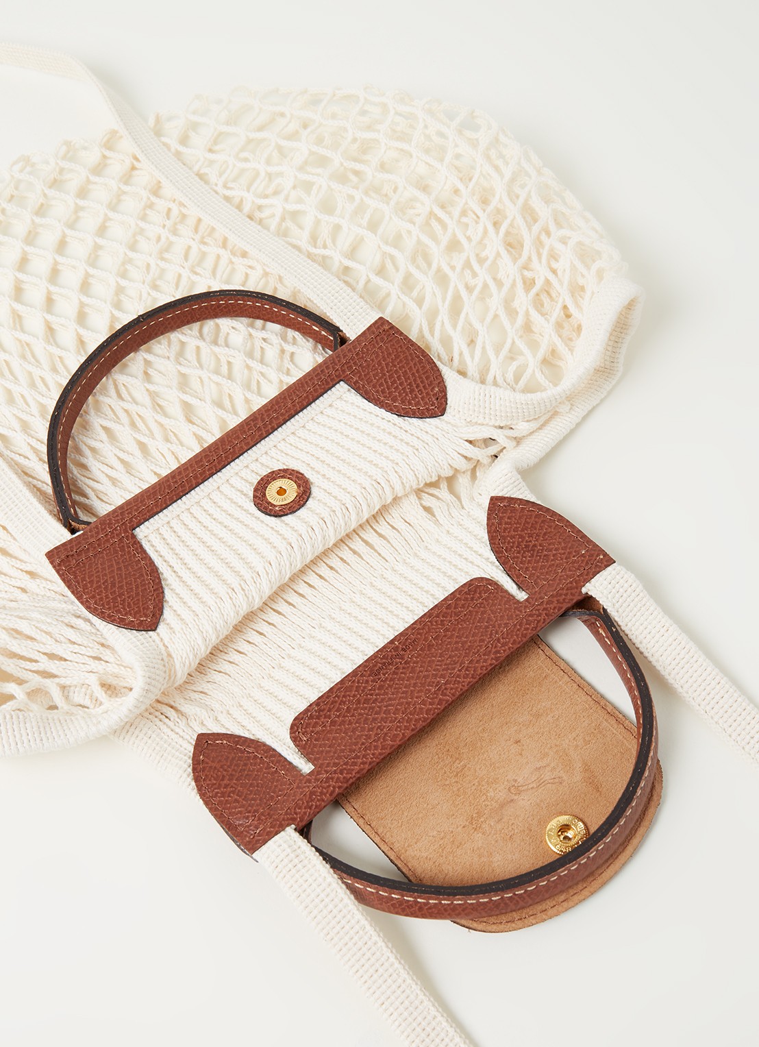 Longchamp Le Pliage Filet handtas L met leren details - detail 4 gebroken wit
