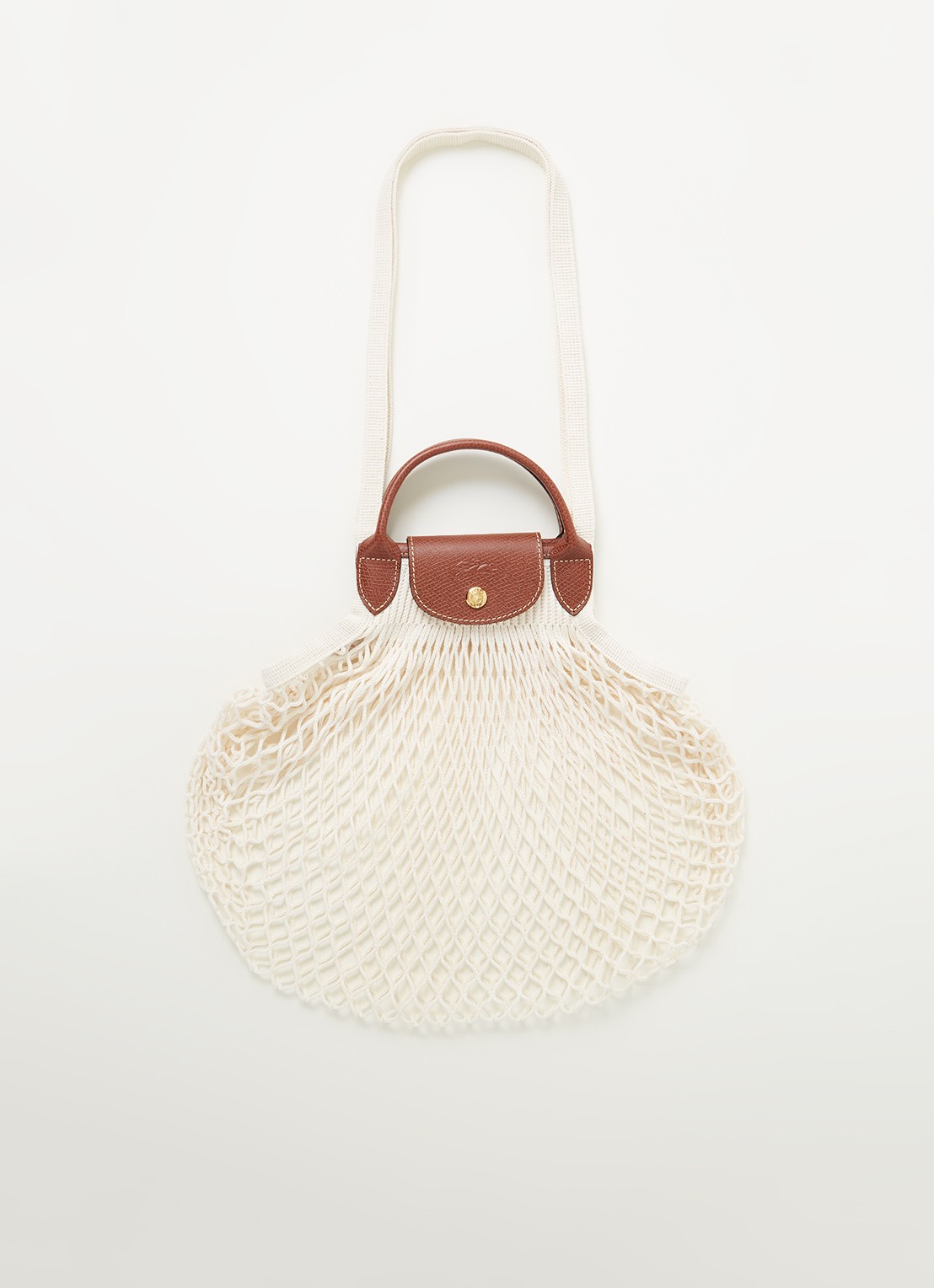 Longchamp Le Pliage Filet handtas L met leren details - voorkant 2 gebroken wit