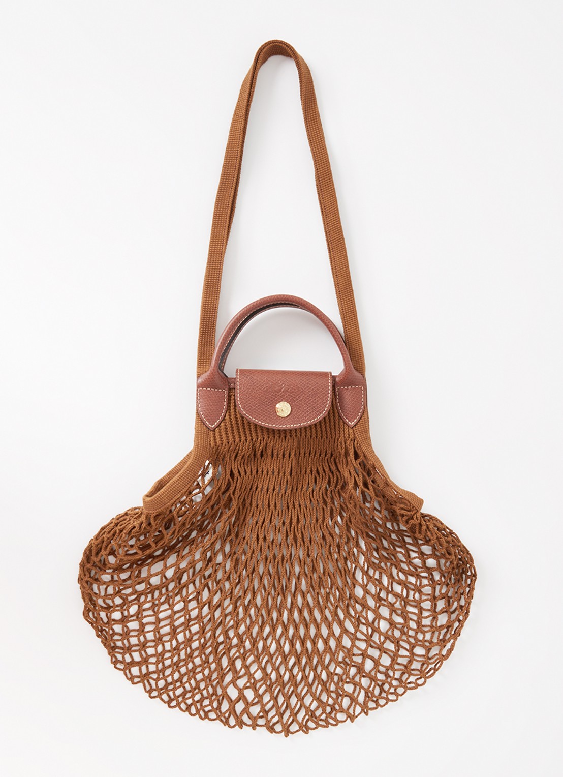 Longchamp Le Pliage Filet handtas L met leren details - voorkant 2 bruin