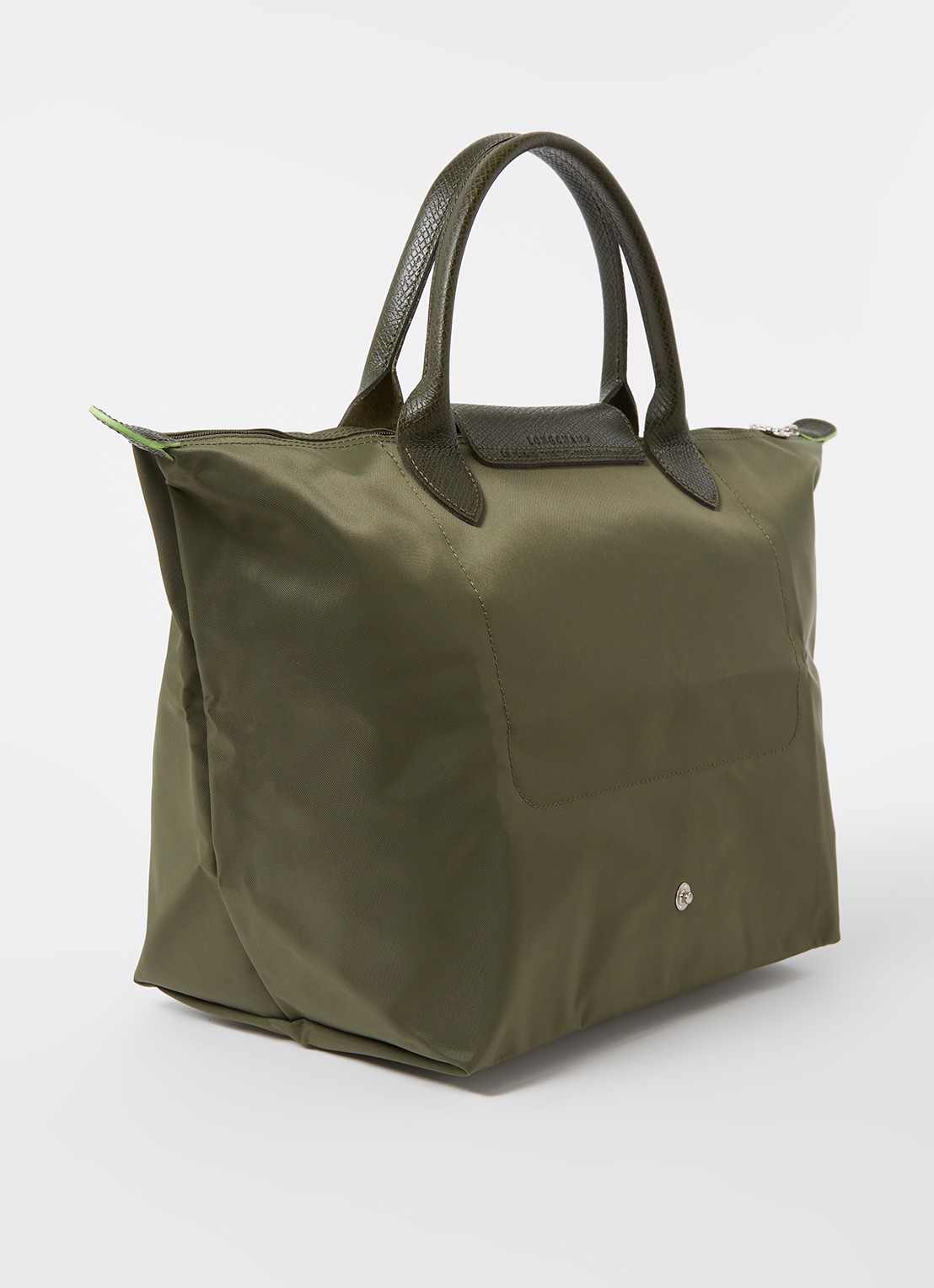 Longchamp Le Pliage Green handtas M met leren details - achterkant 6 bronsgroen